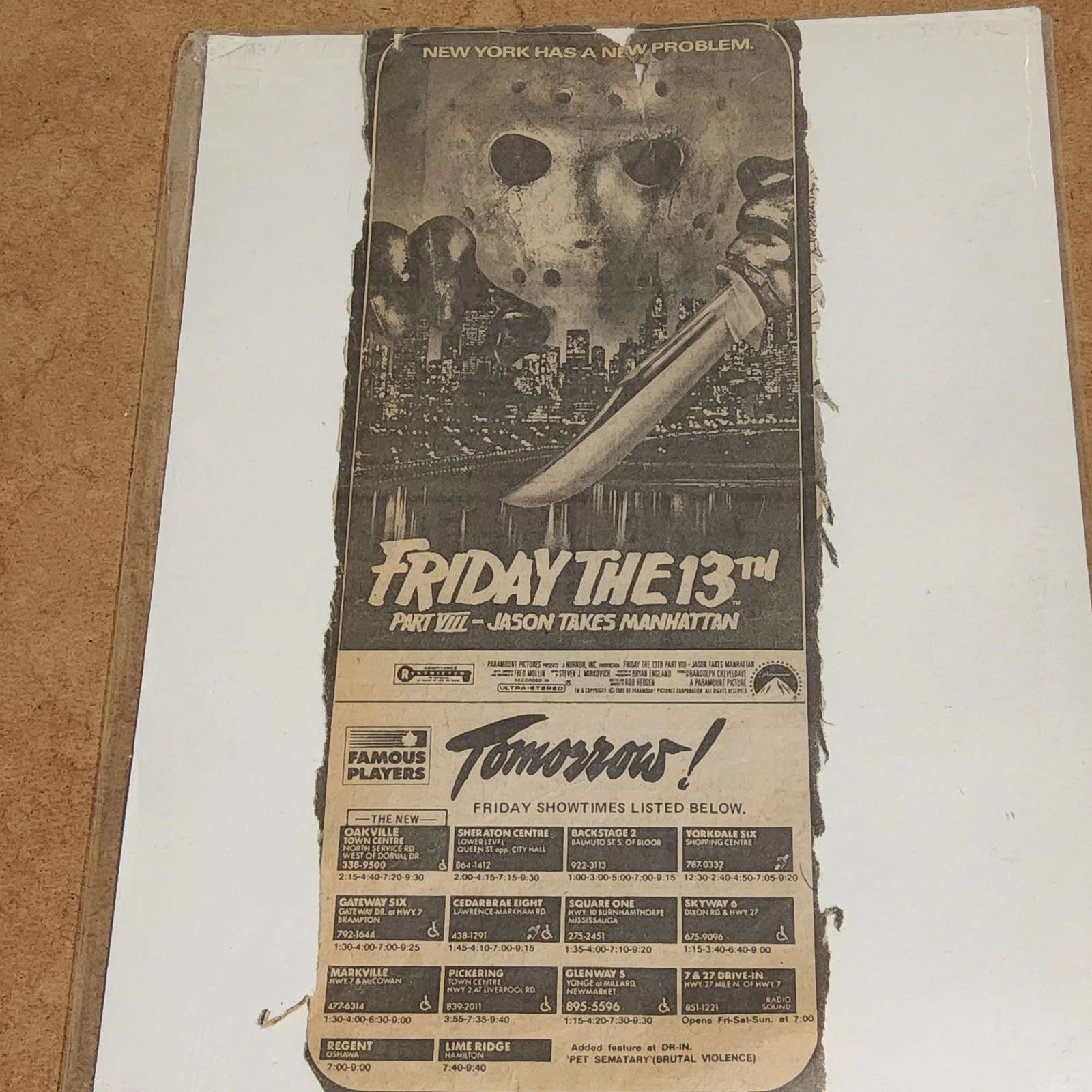 "FRIDAY THE 13TH PART VIII JASON TAKES MANHATTAN" VINTAGE NEWSPAPER AD, image 2