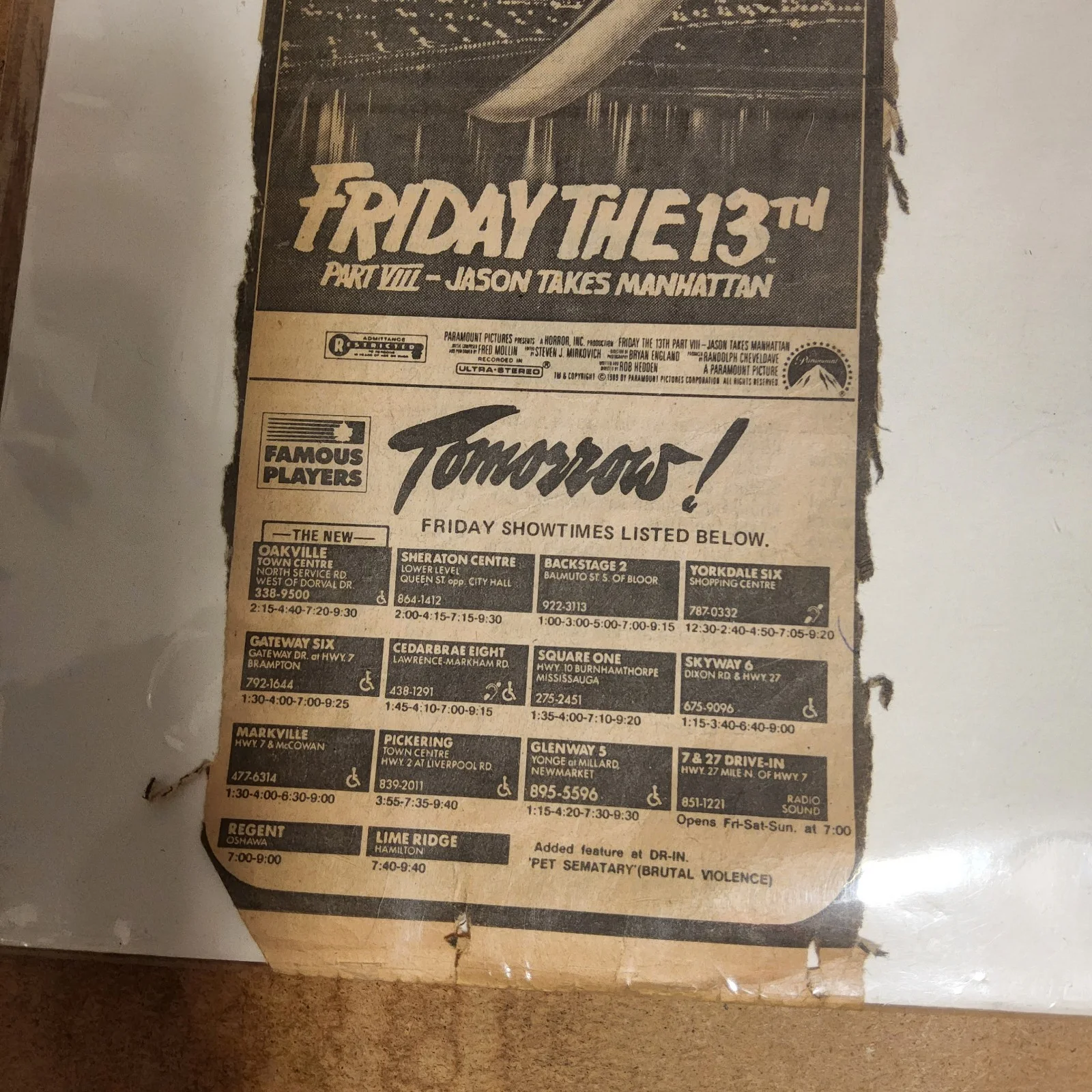 "FRIDAY THE 13TH PART VIII JASON TAKES MANHATTAN" VINTAGE NEWSPAPER AD, image 3