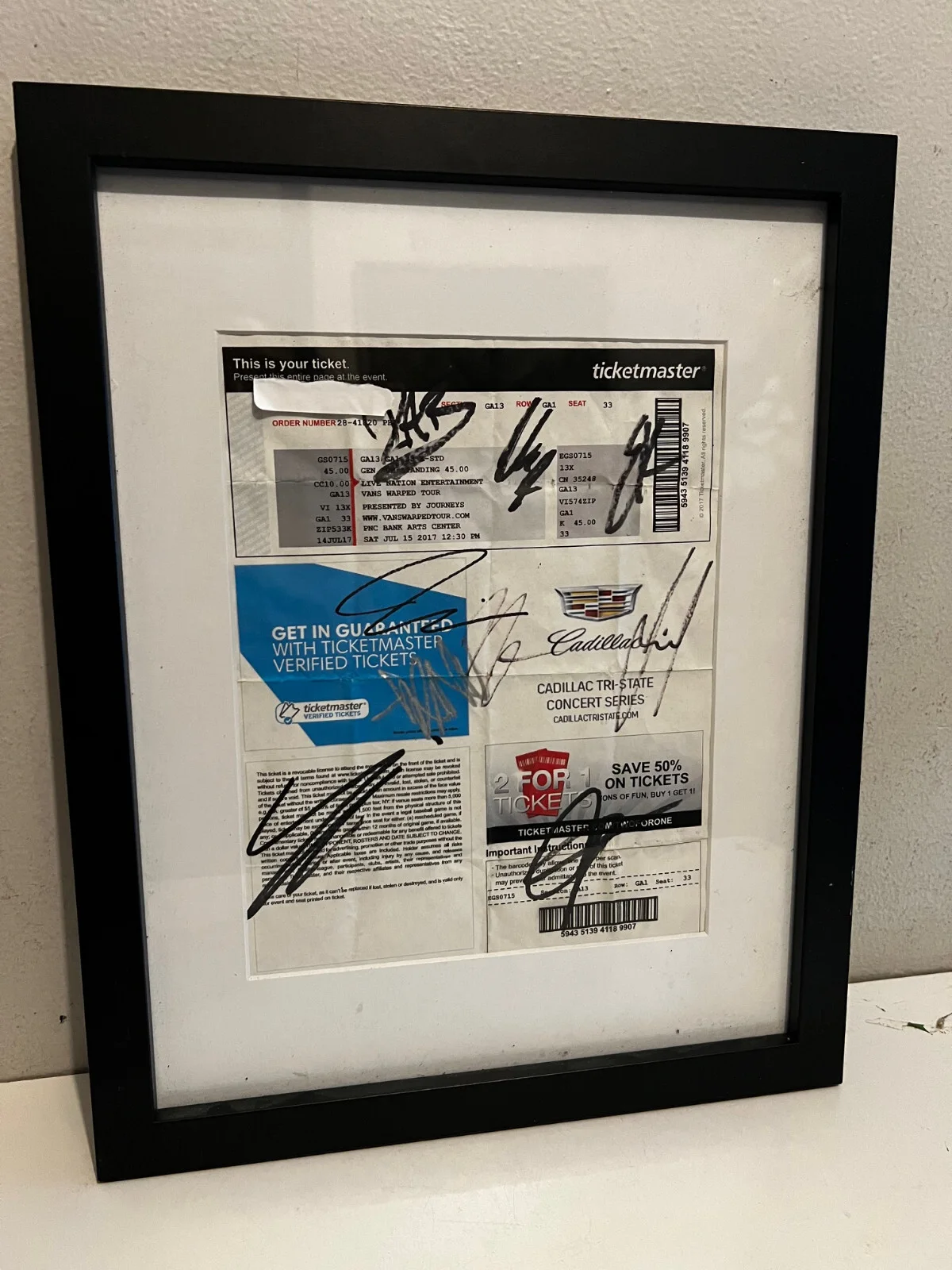 Autographed Vans Warped Tour July 15th 2017 Ticket in Frame, image 2