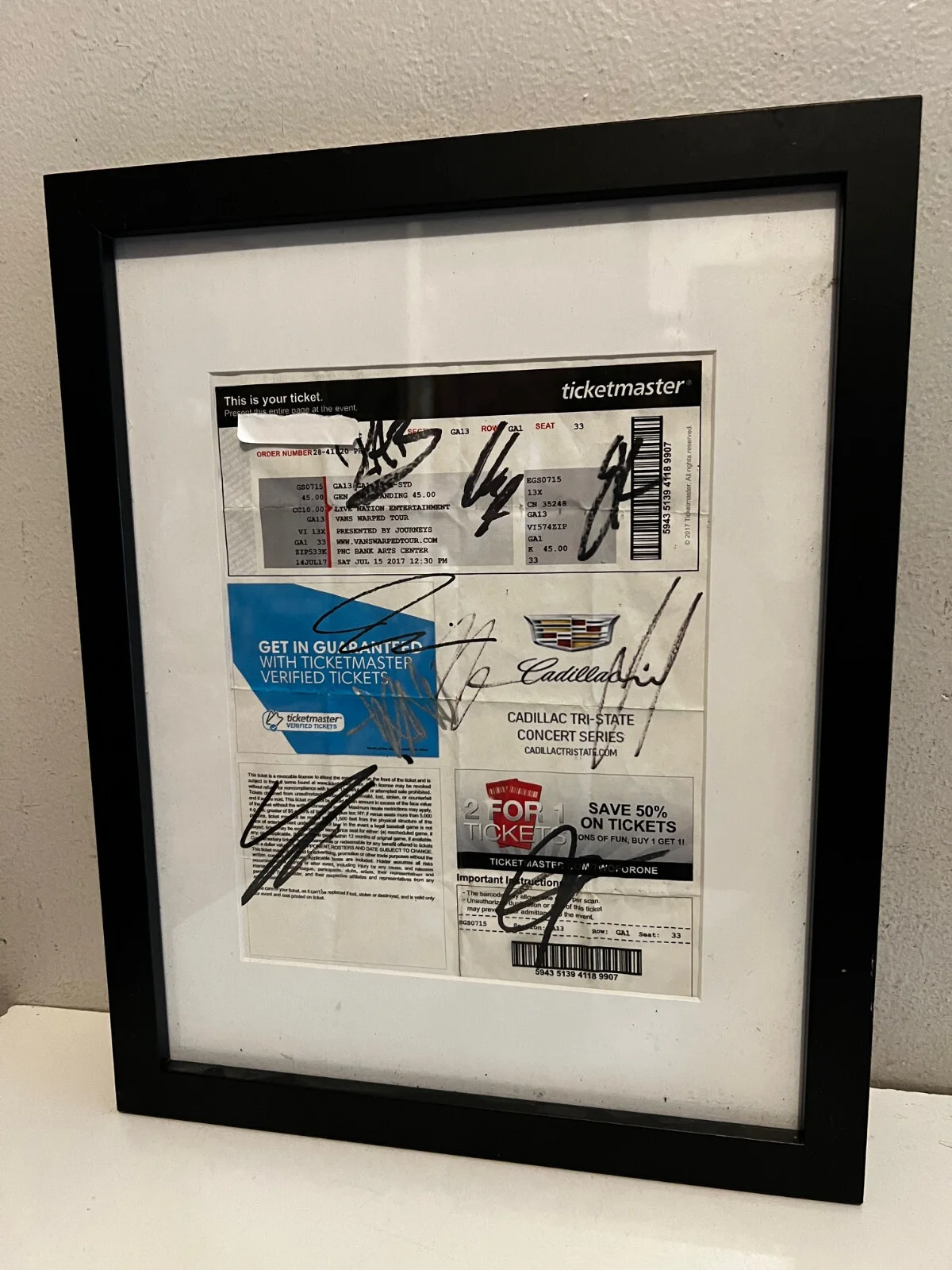 Autographed Vans Warped Tour July 15th 2017 Ticket in Frame, image 3