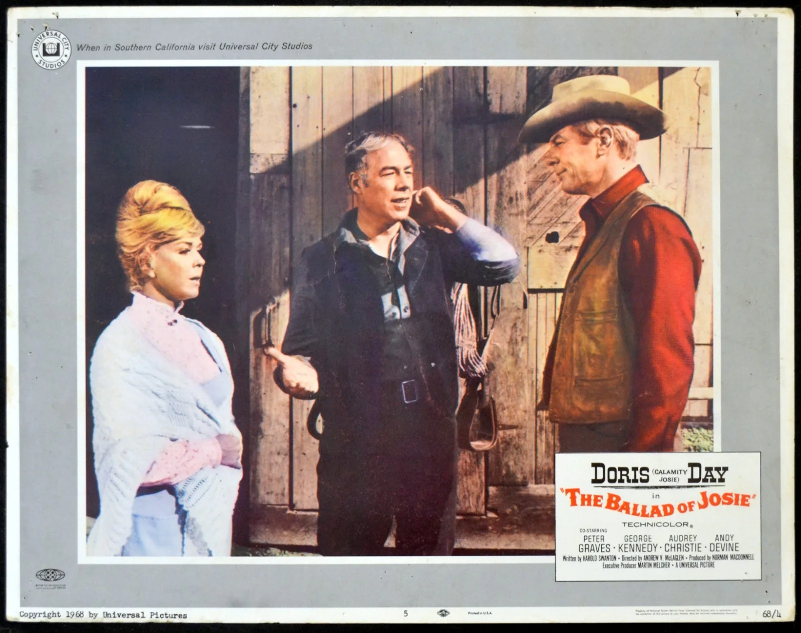 BALLAD OF JOSIE 1967 Doris Day, Peter Graves, George Kennedy 4 LOBBY CARDS, изображение 2