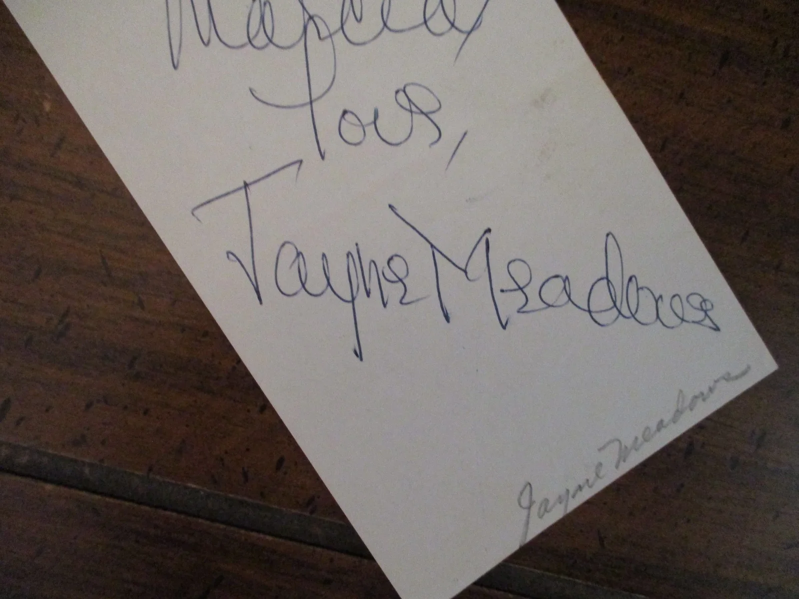 JAYNE MEADOWS(D-2015)/STEVE ALLEN(D-2000) Signed Vintage 3" x 5" Paper/Sheet, изображение 2