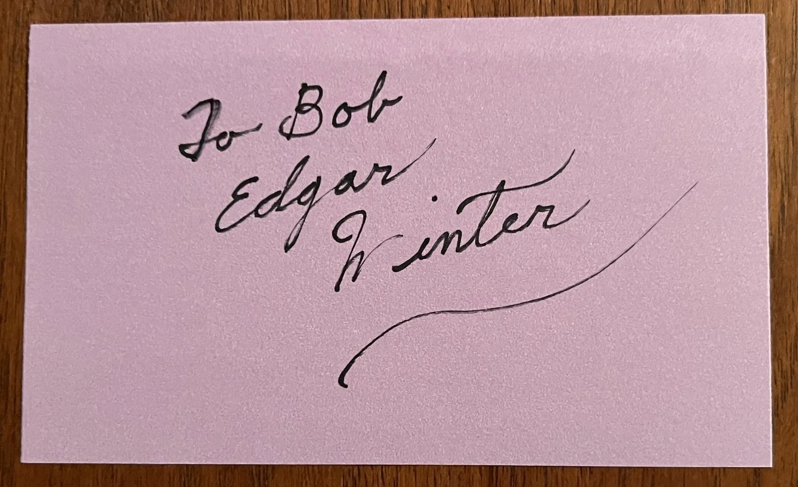 EDGAR WINTER Signed 3x5 purple index card, image 2