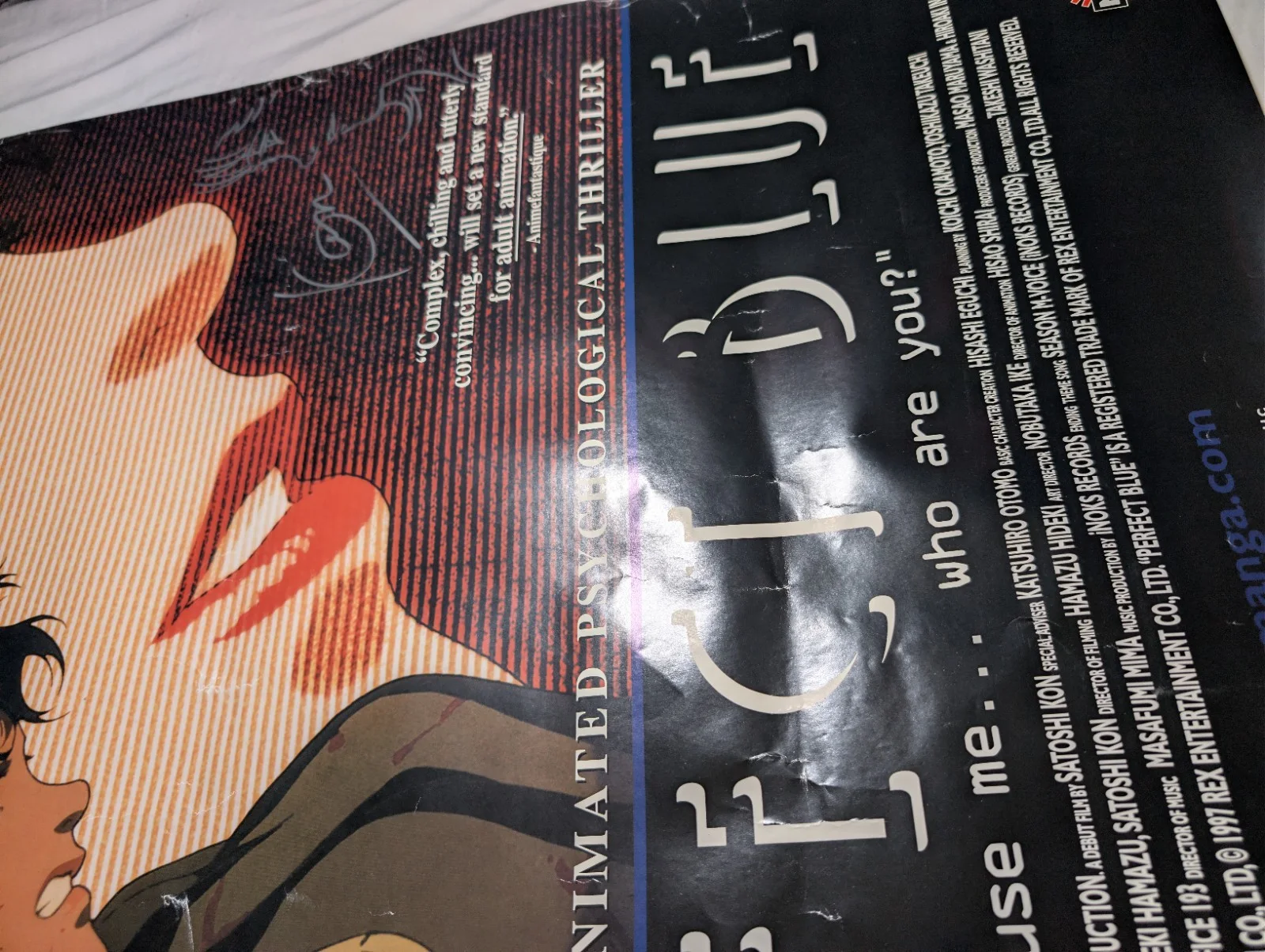 Satoshi Kon — Perfect Blue Movie Poster (Damaged) Signed And Sketched By Satoshi Kon 27"x39", изображение 3