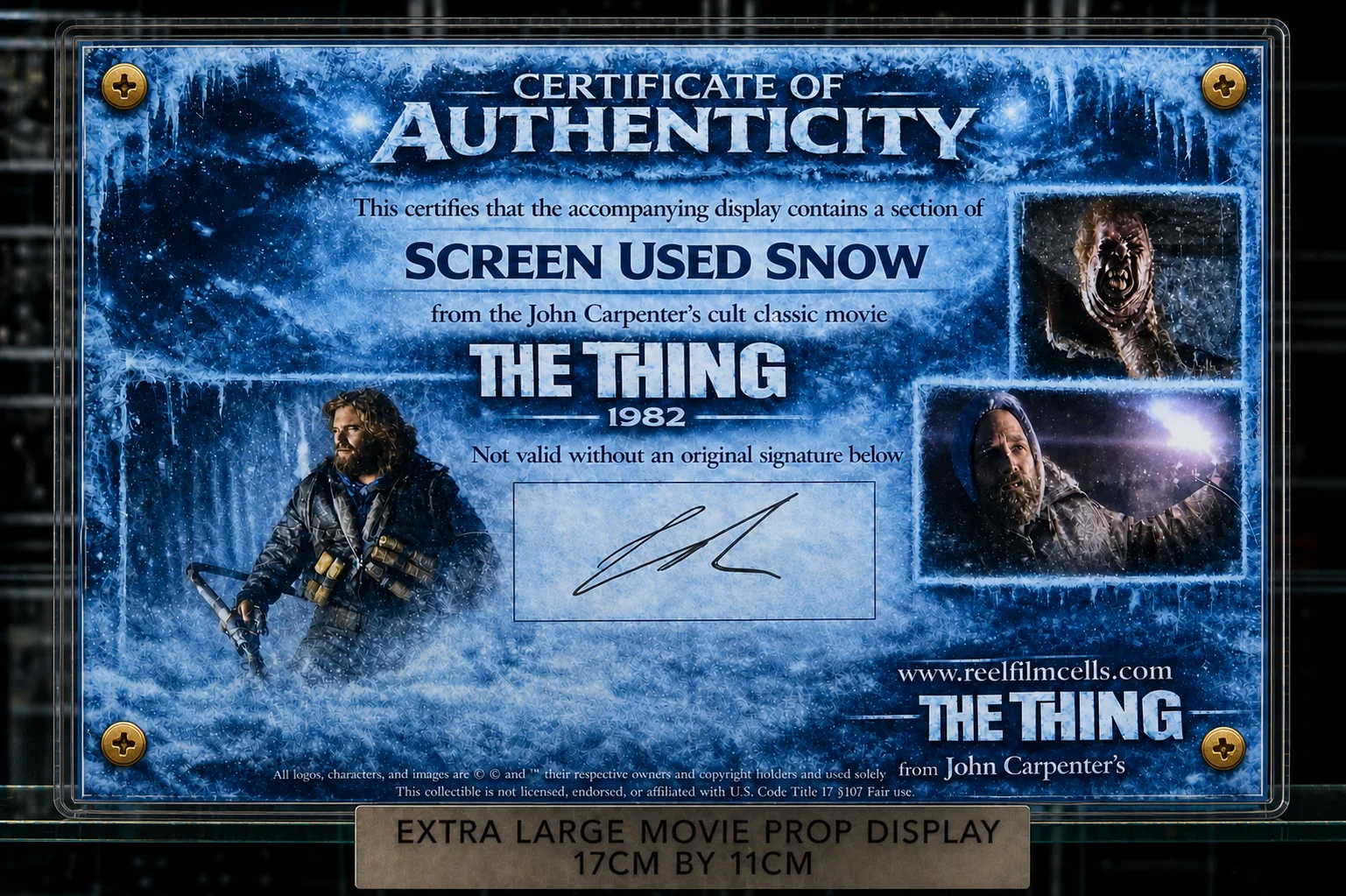 NEW XL Screen Used Snow Prop – The Thing (1982) Movie Relic Display + COA, изображение 2