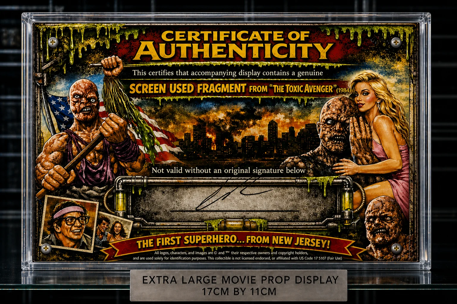XL Screen Used Toxic Avenger Fragment – Movie Prop Relic Display + COA, image 2
