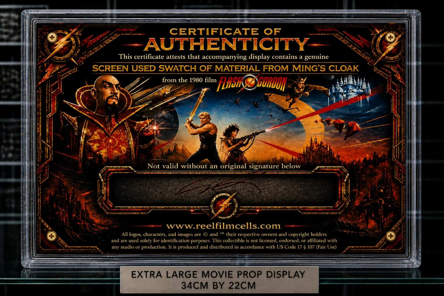 XL Screen Used Ming Cloak Swatch – Flash Gordon Movie Prop Display + COA, изображение 2