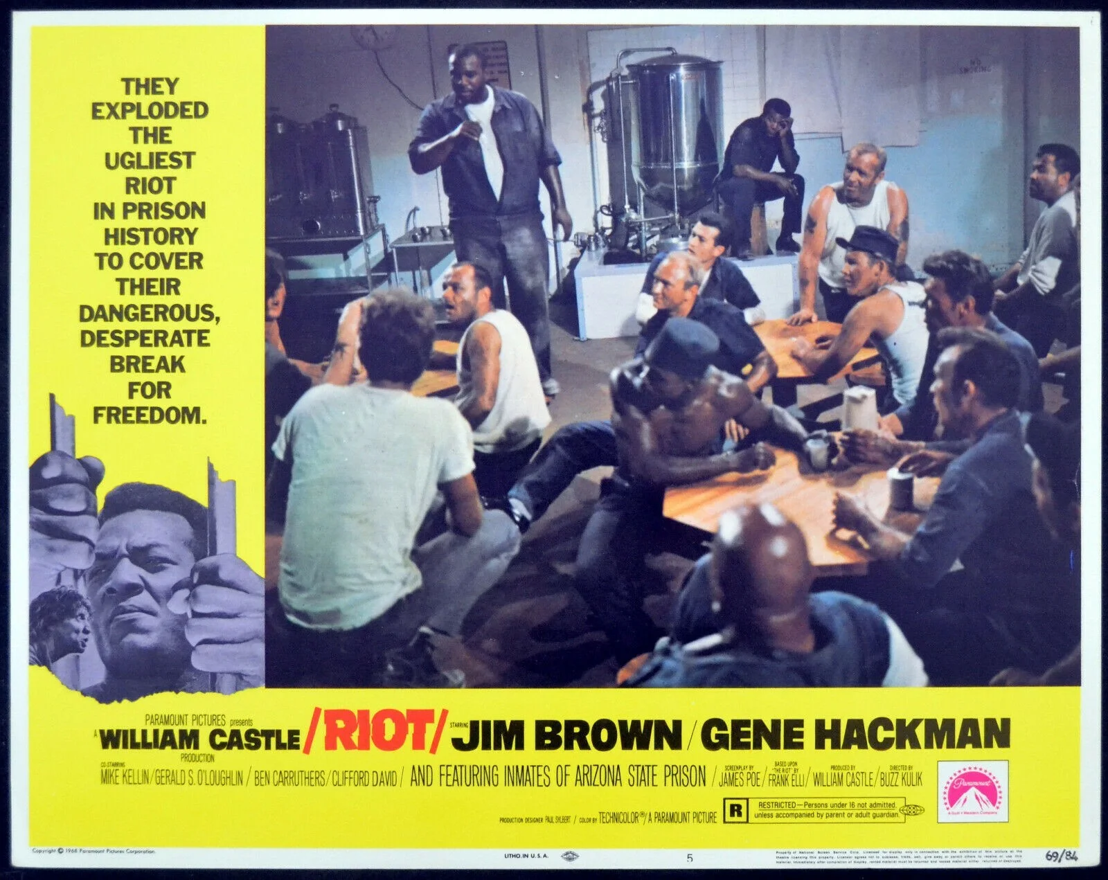 RIOT 1969 Jim Brown, Gene Hackman, Mike Kellin 2 LOBBY CARDS, image 2