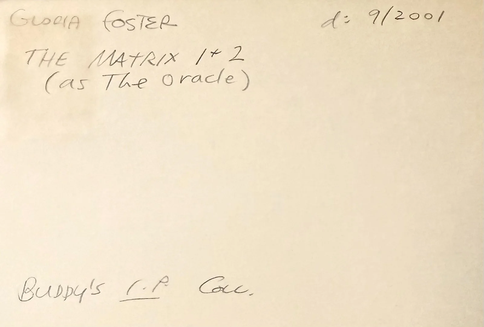 Gloria Foster — GLORIA FOSTER Signed Autographed 4"x 6" INDEX CARD Oracle in The Matrix Reloaded, изображение 2