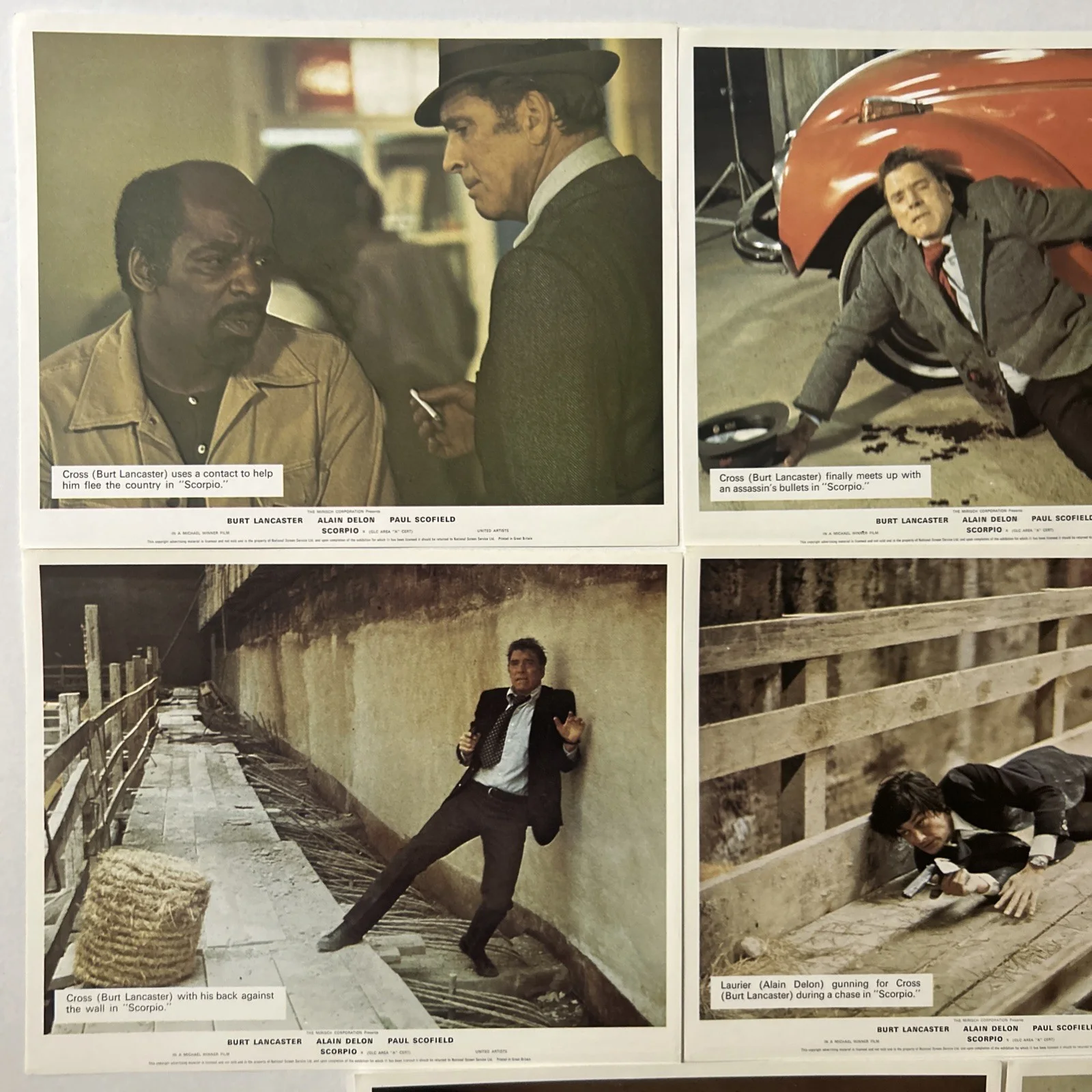 Lobby Card Set 10x8 - 1973 Scorpio - Burt Lancaster, Alain Delon, Paul Schofield, image 2