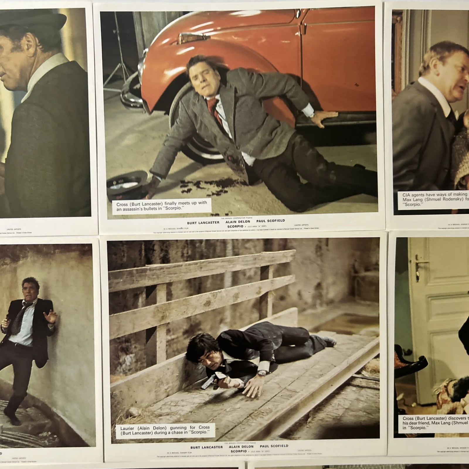 Lobby Card Set 10x8 - 1973 Scorpio - Burt Lancaster, Alain Delon, Paul Schofield, image 3