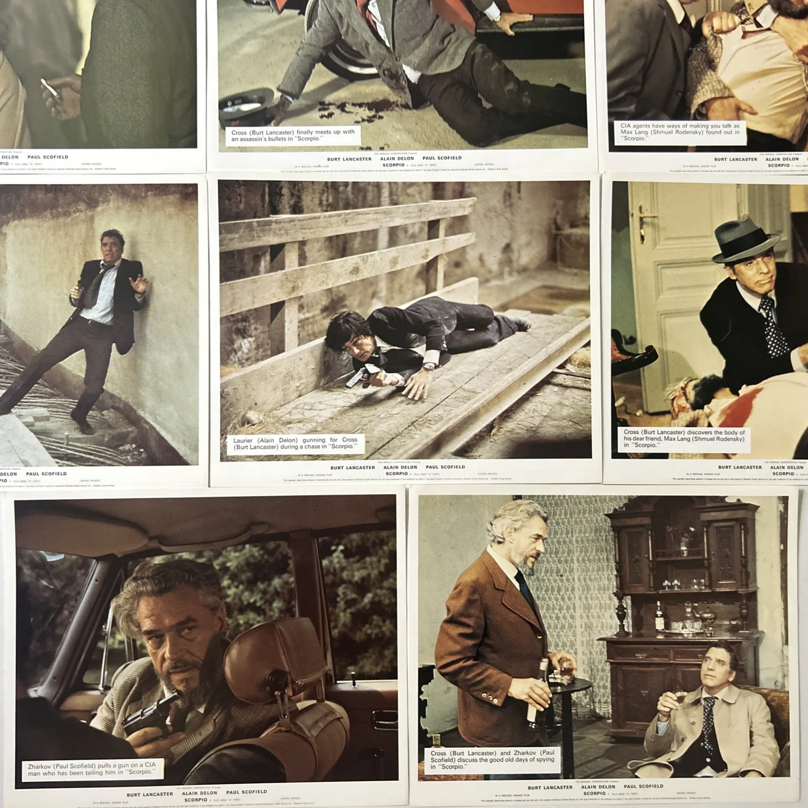 Lobby Card Set 10x8 - 1973 Scorpio - Burt Lancaster, Alain Delon, Paul Schofield, image 5