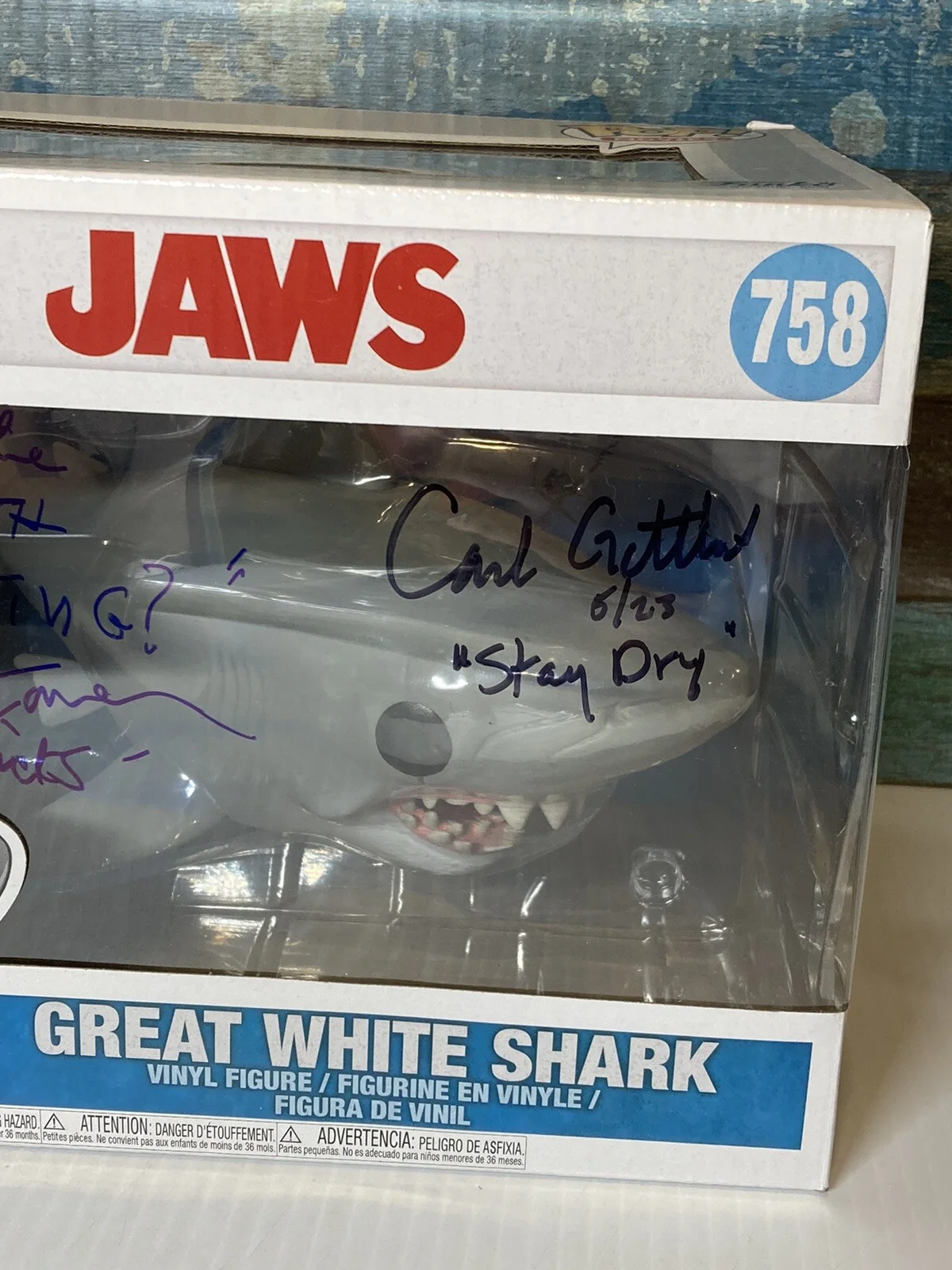 Jaws Great White Shark Funko Pop 759 Signed Auto Carl Gottlieb / Jeffrey Kramer, изображение 3