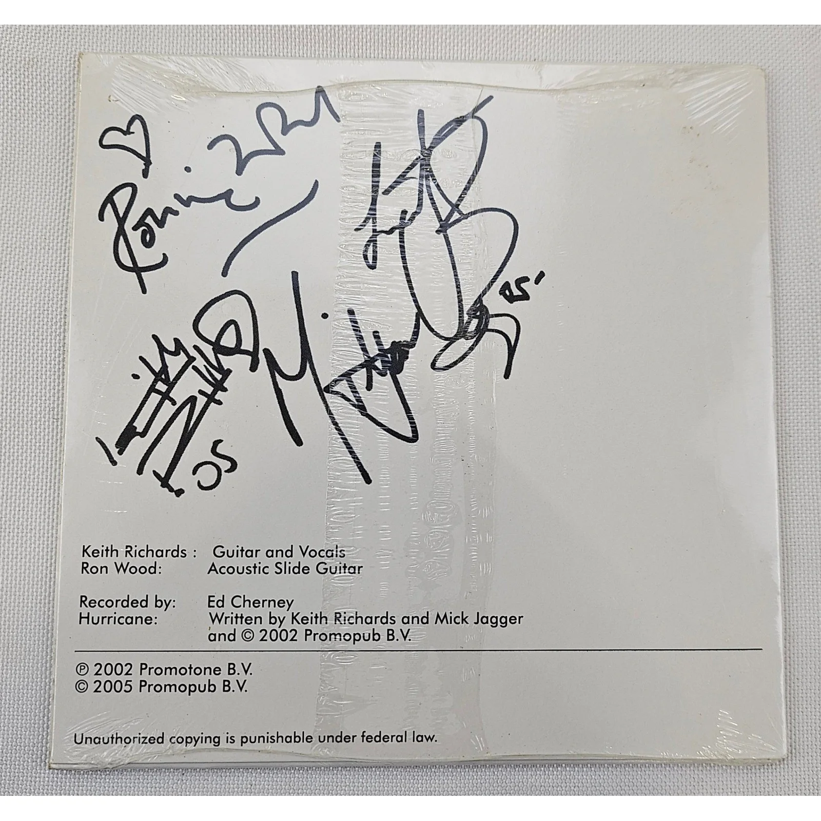 Rolling Stones Hurricane Signed CD Sleeve Keith Richards Mick Jagger Ronnie Wood, image 2
