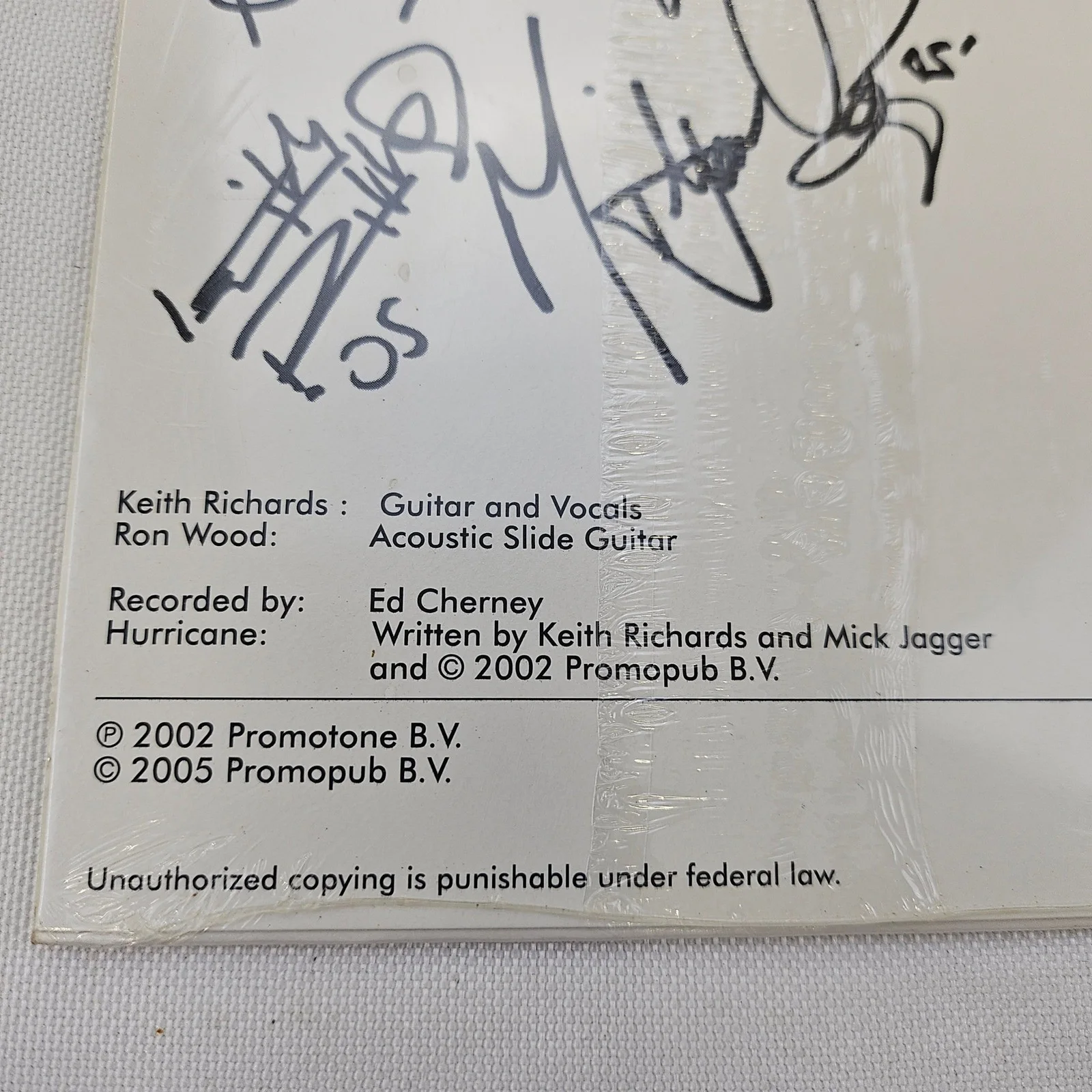 Rolling Stones Hurricane Signed CD Sleeve Keith Richards Mick Jagger Ronnie Wood, image 3