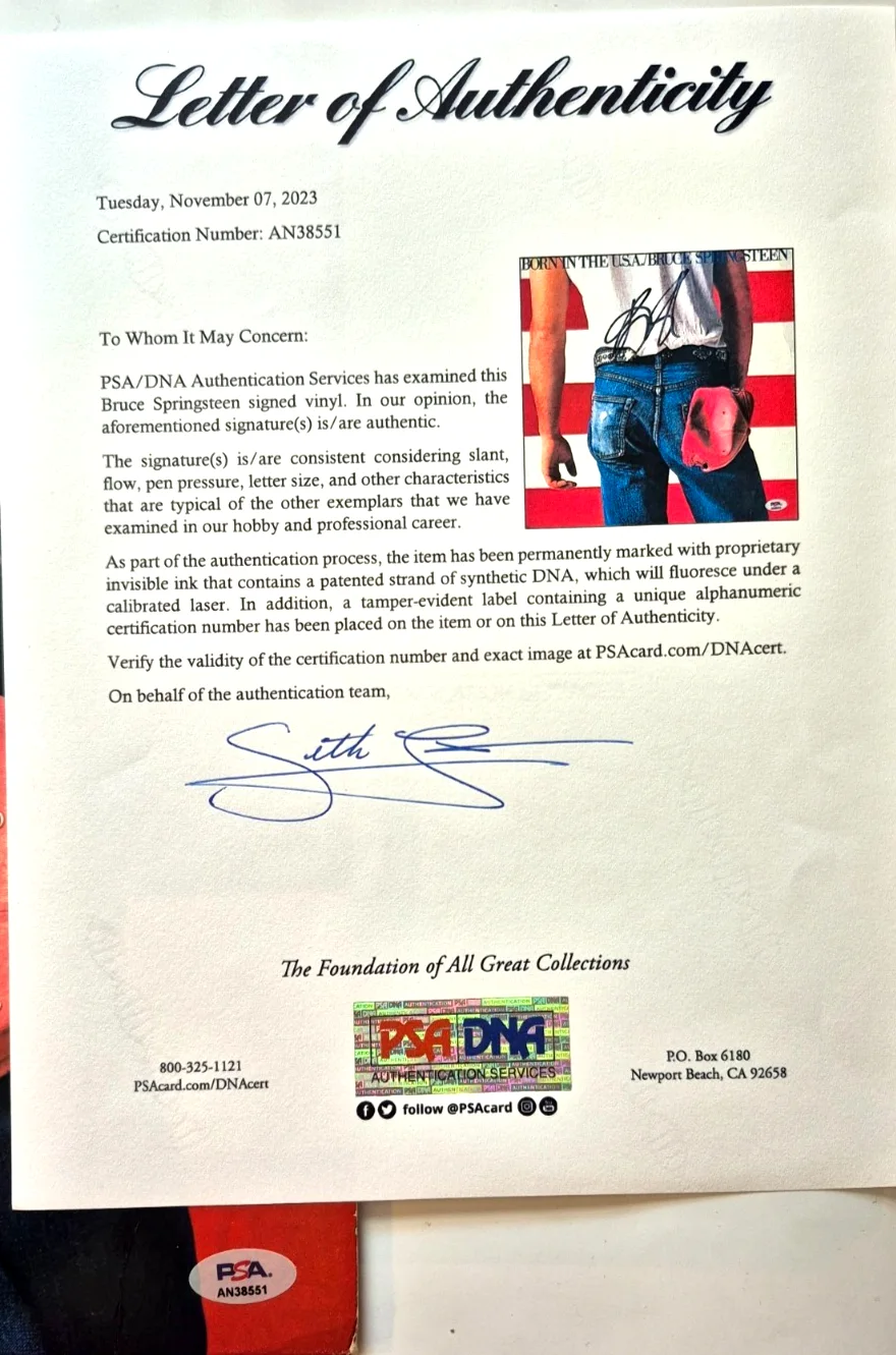 BRUCE SPRINGSTEEN SIGNED AUTOGRAPHED BORN IN THE USA ALBUM BORN TO RUN PSA LOA, изображение 4
