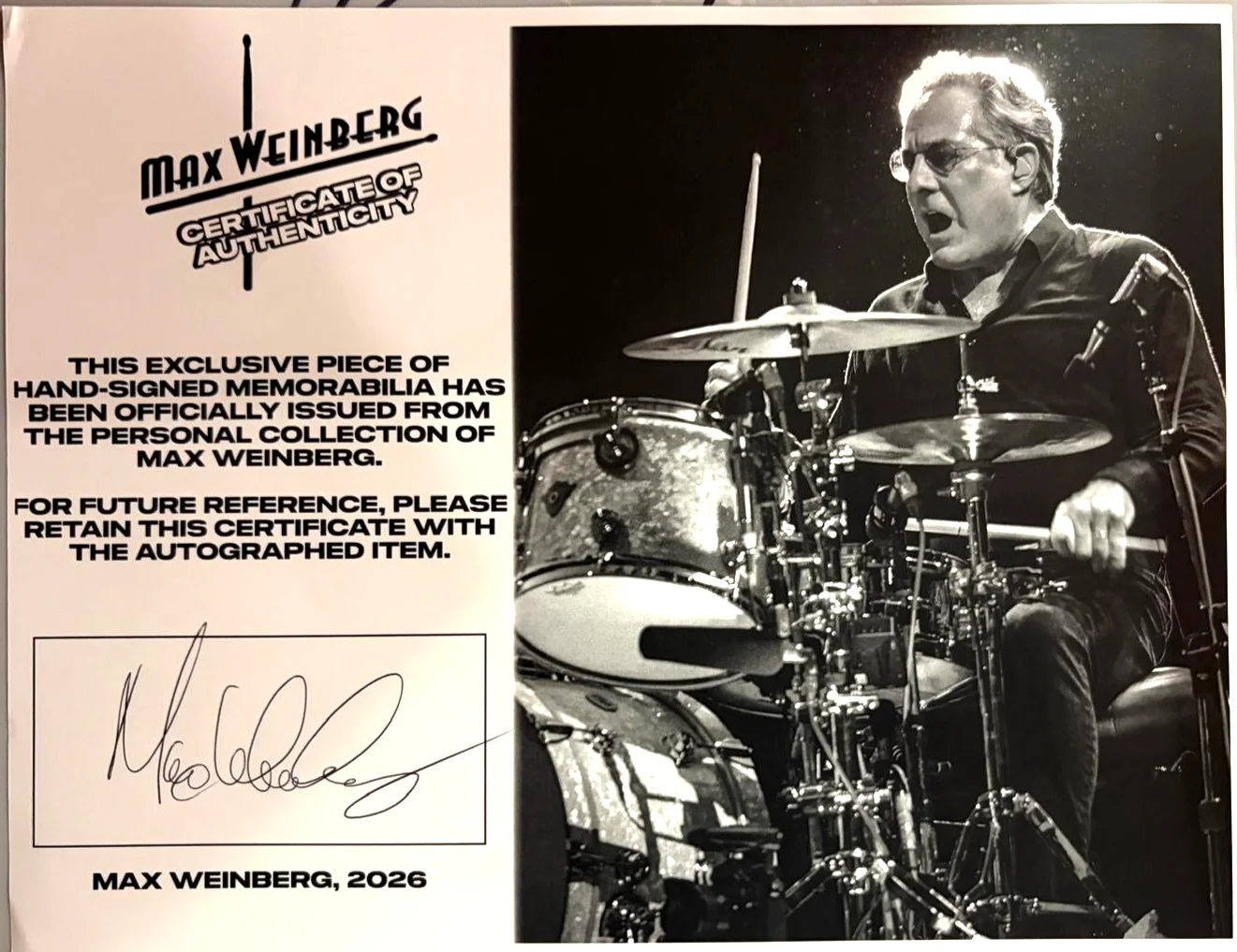 MAX WEINBERG SIGNED E STREET BAND 2024 TOUR STAGE USED DRUMHEAD SPRINGSTEEN COA, image 2