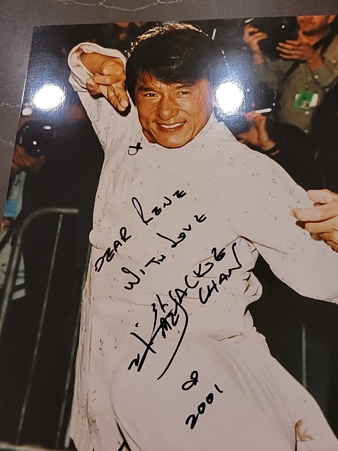 Jackie Chan — Extremely Rare Jackie Chan Hand Signed & Inscribed Full Color 8x10 To Rene 2001, image 2
