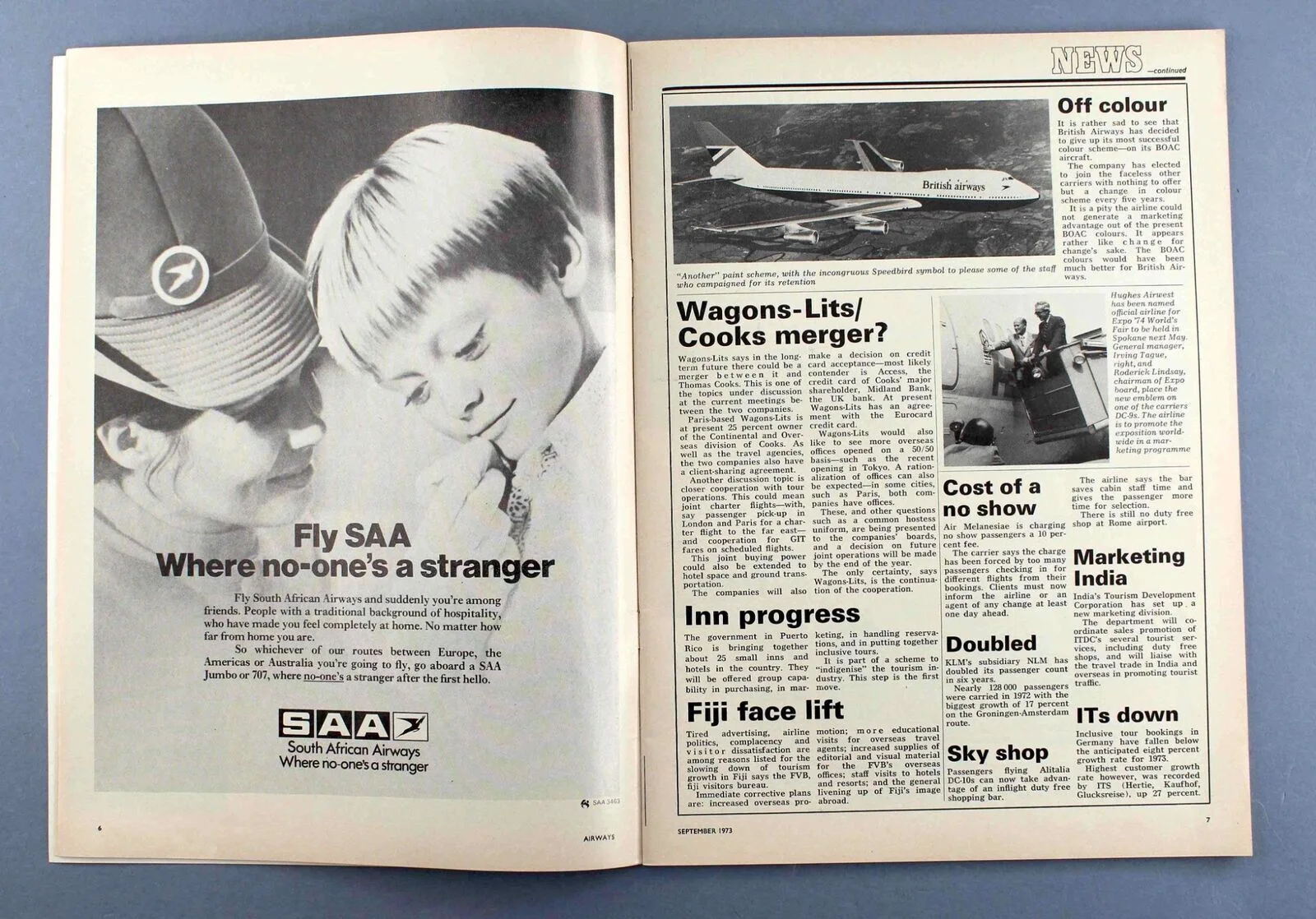 ABC AIRWAYS MAGAZINE SEPTEMBER 1973 PAN AM 2001 SPACE ODYSSEY STEWARDESS ANA, image 4