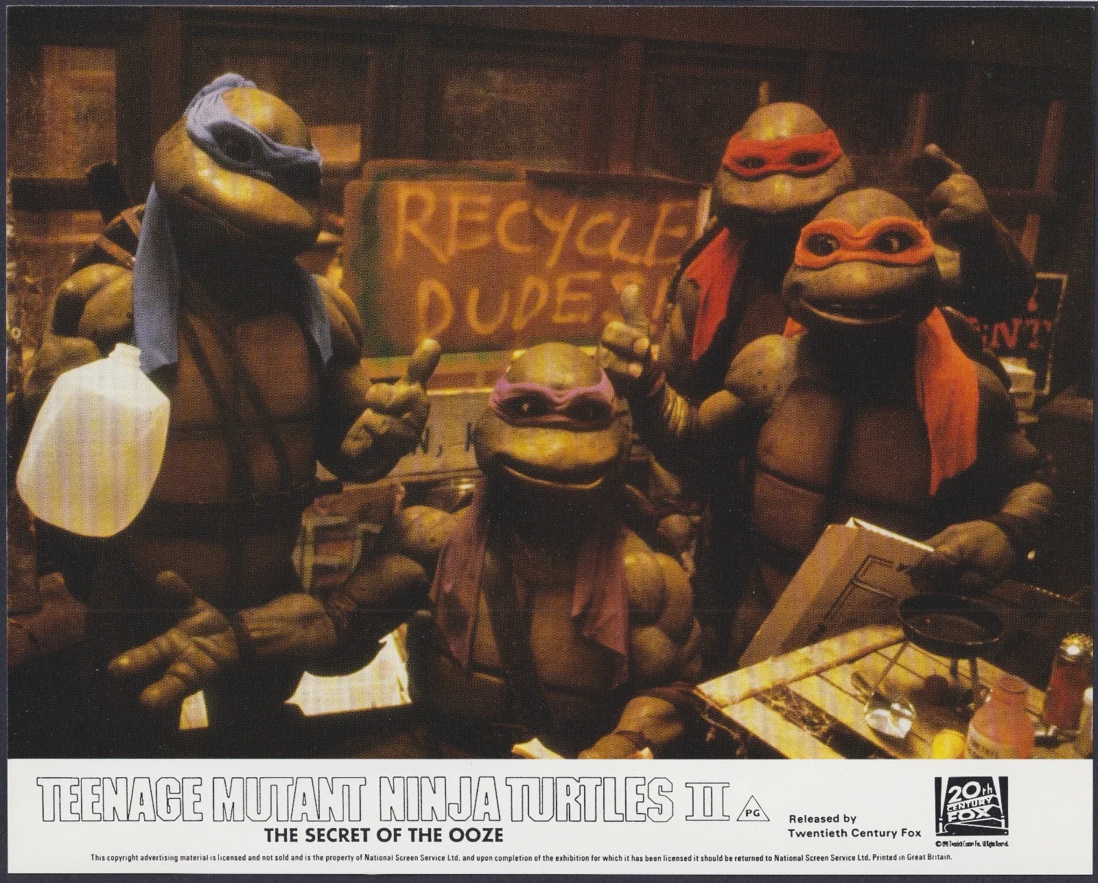 Teenage Mutant Ninja Turtles II Secret Ooze 8x ORIGINAL UK FOH Lobby Cards 1992, изображение 2