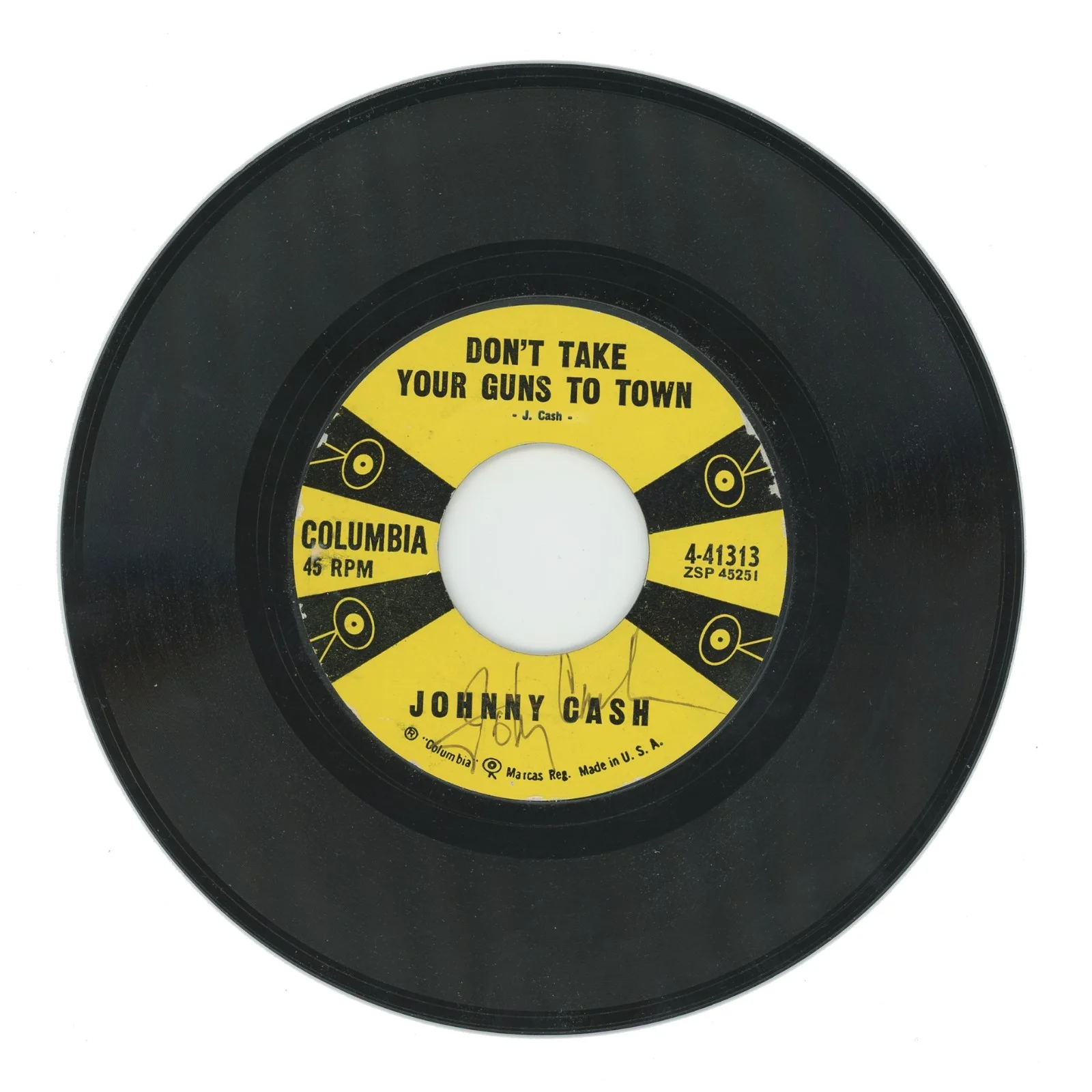 Johnny Cash Signed Vinyl 45, Don't Take Your Guns to Town, Record Album. PSA, изображение 2