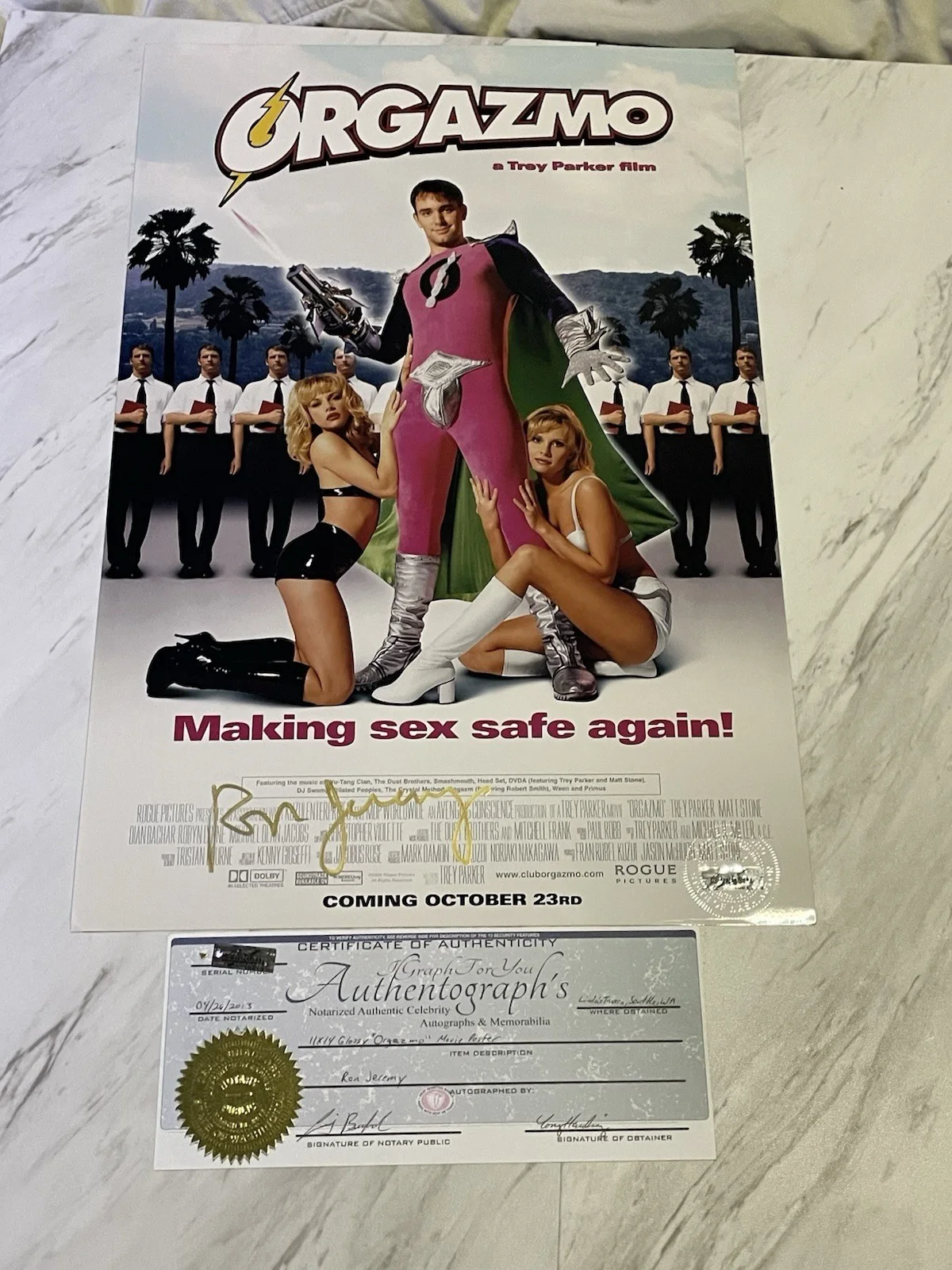 Ron Jeremy — Ron Jeremy Signed Orgasmo Glossy 12x18 Movie Poster On Photo Paper W/ COA