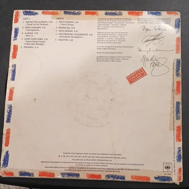 ABBA Gracias Por La Musica Original Signed Vinyl Record, изображение 2
