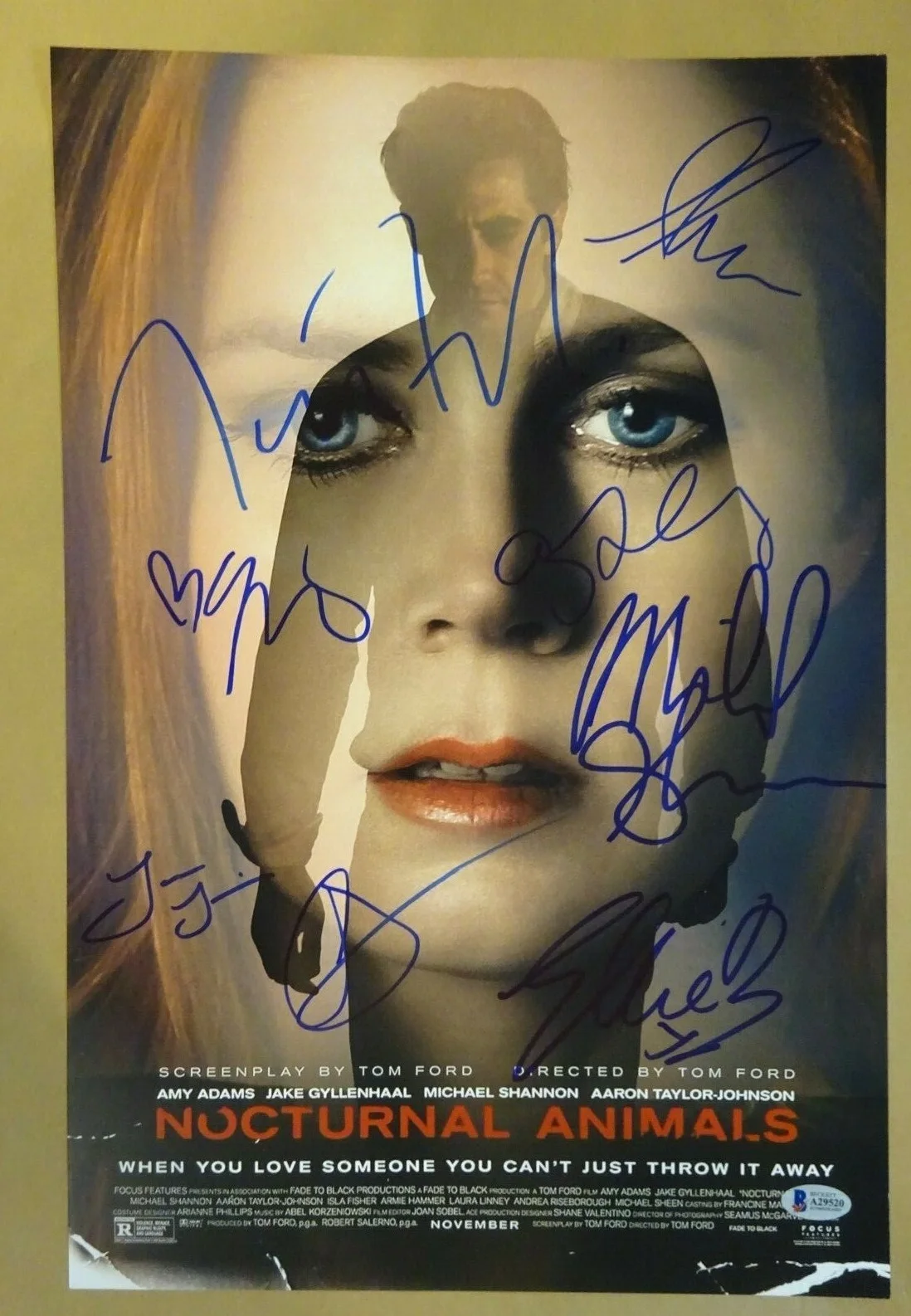Tom Ford, Amy Adams, Jake Gyllenhaal — Nocturnal Animals Autographed 12x18 Photo Signed by 8 Ford Adams ++ Beckett COA, изображение 2