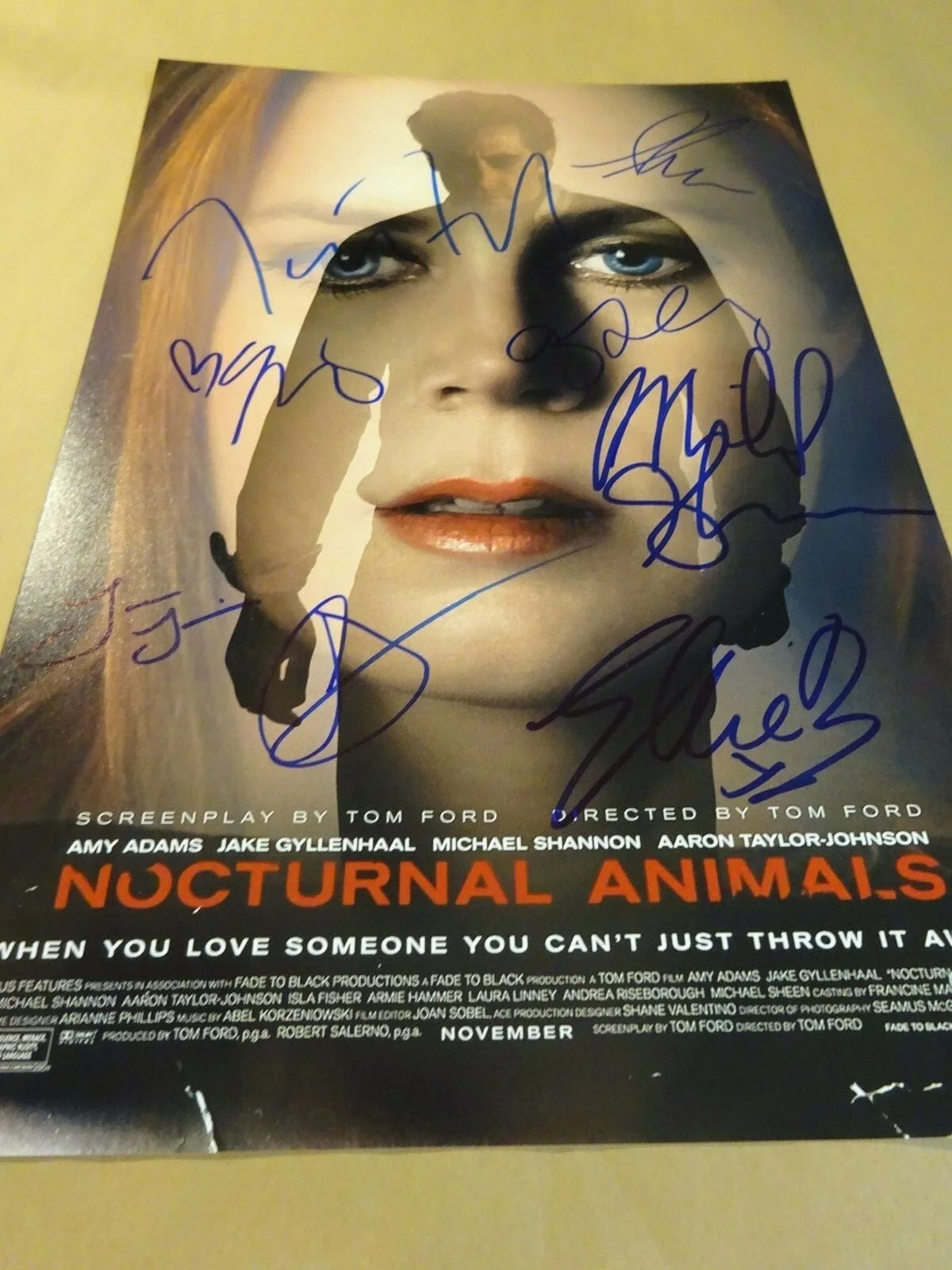 Tom Ford, Amy Adams, Jake Gyllenhaal — Nocturnal Animals Autographed 12x18 Photo Signed by 8 Ford Adams ++ Beckett COA, изображение 3