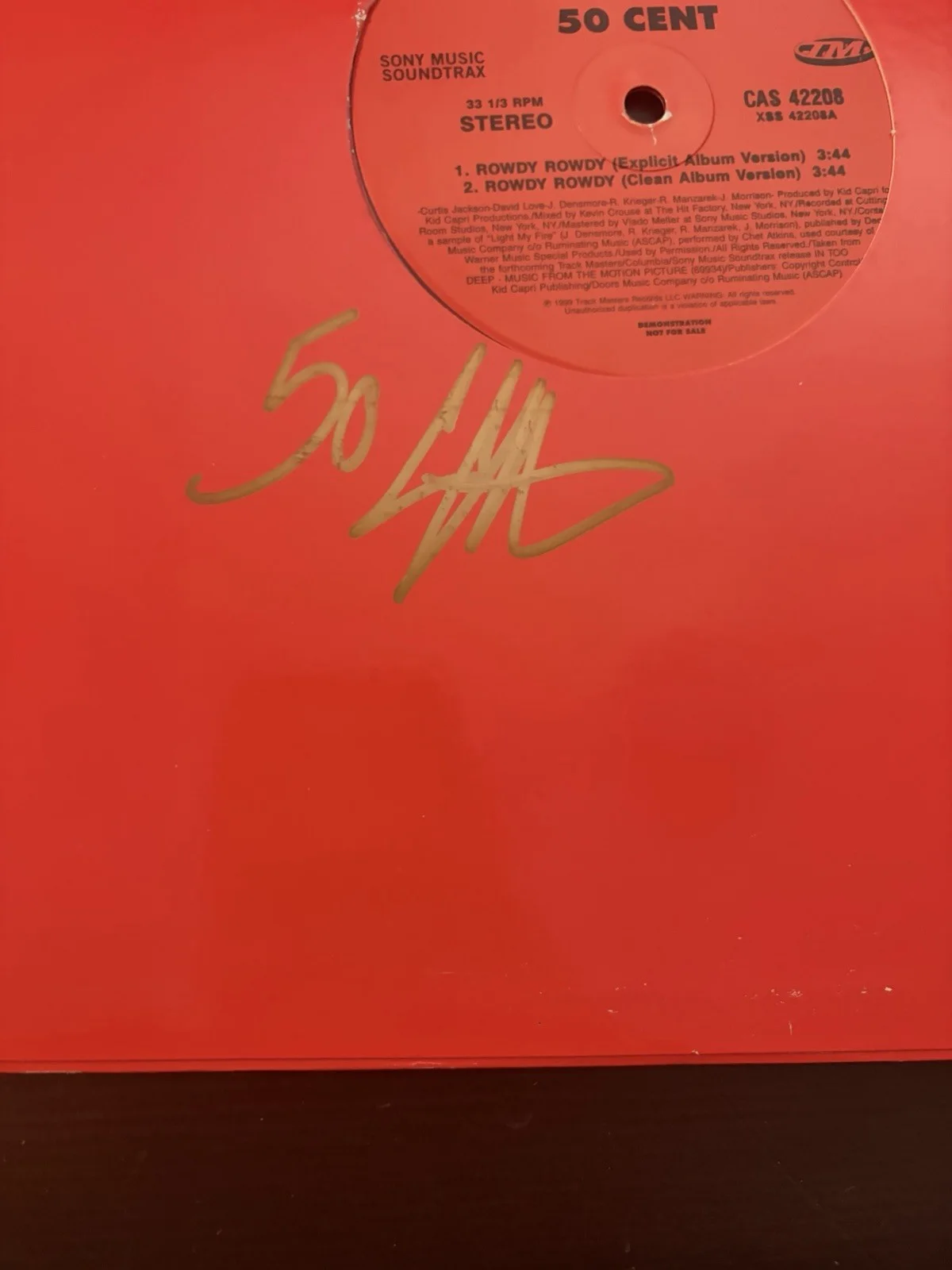 50 Cent signed Rowdy Rowdy LP Autographed Rap, image 2