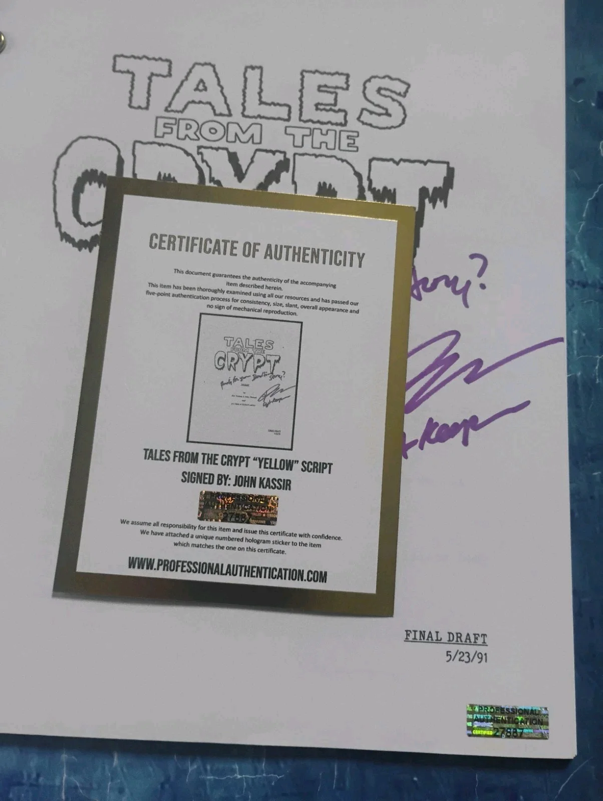 John Kassir Hand Signed Autograph COA Tales From The Crypt Script NO US TARIFFS, image 5