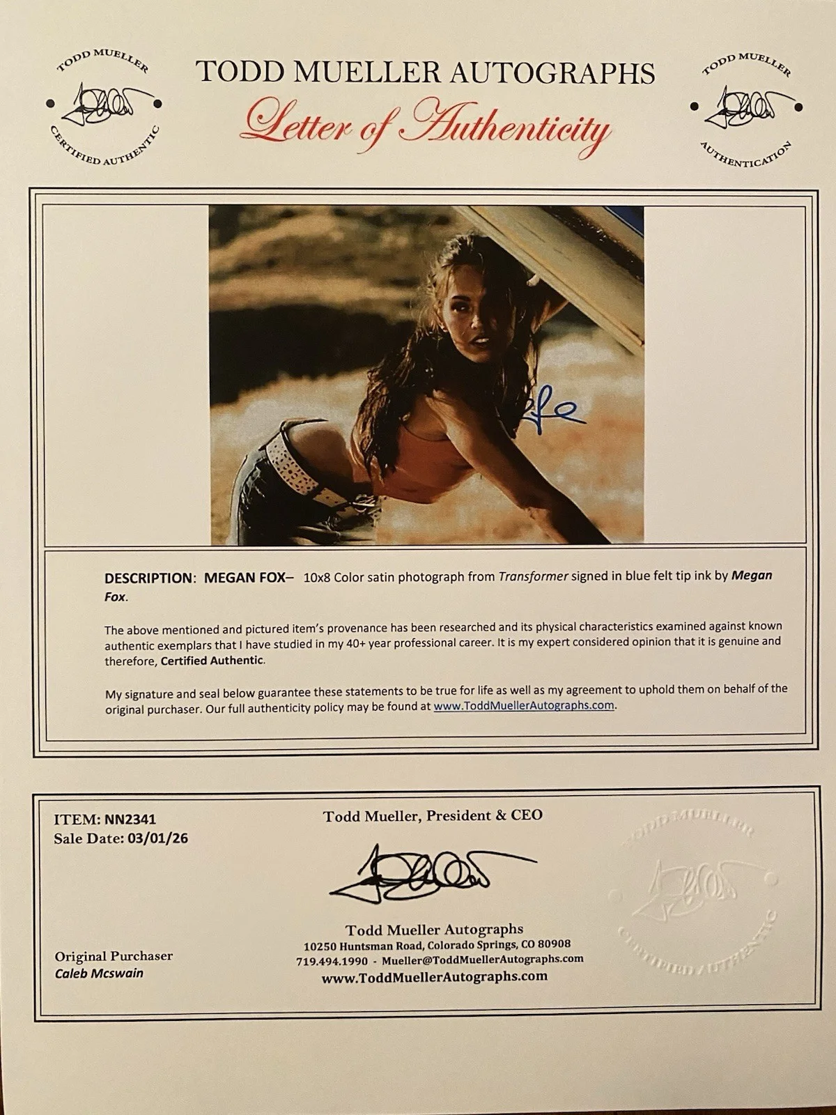 Megan Fox — Megan Fox Signed Autographed Iconic Transformers Photo With COA NICE, image 4