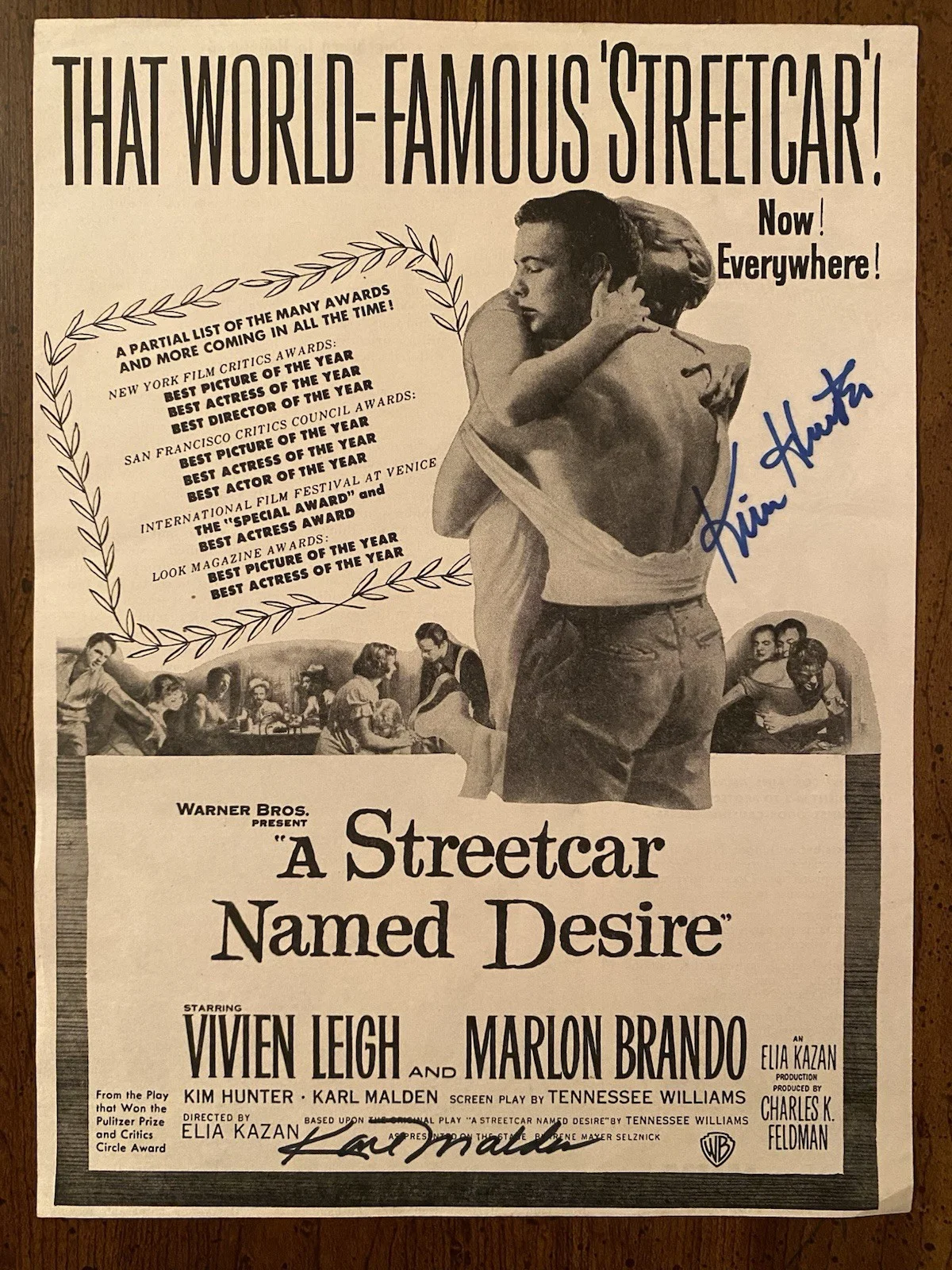 Karl Malden, Kim Hunter — Karl Malden Kim Hunter Signed Autographed Vintage Ad w COA Streetcar Named Desir