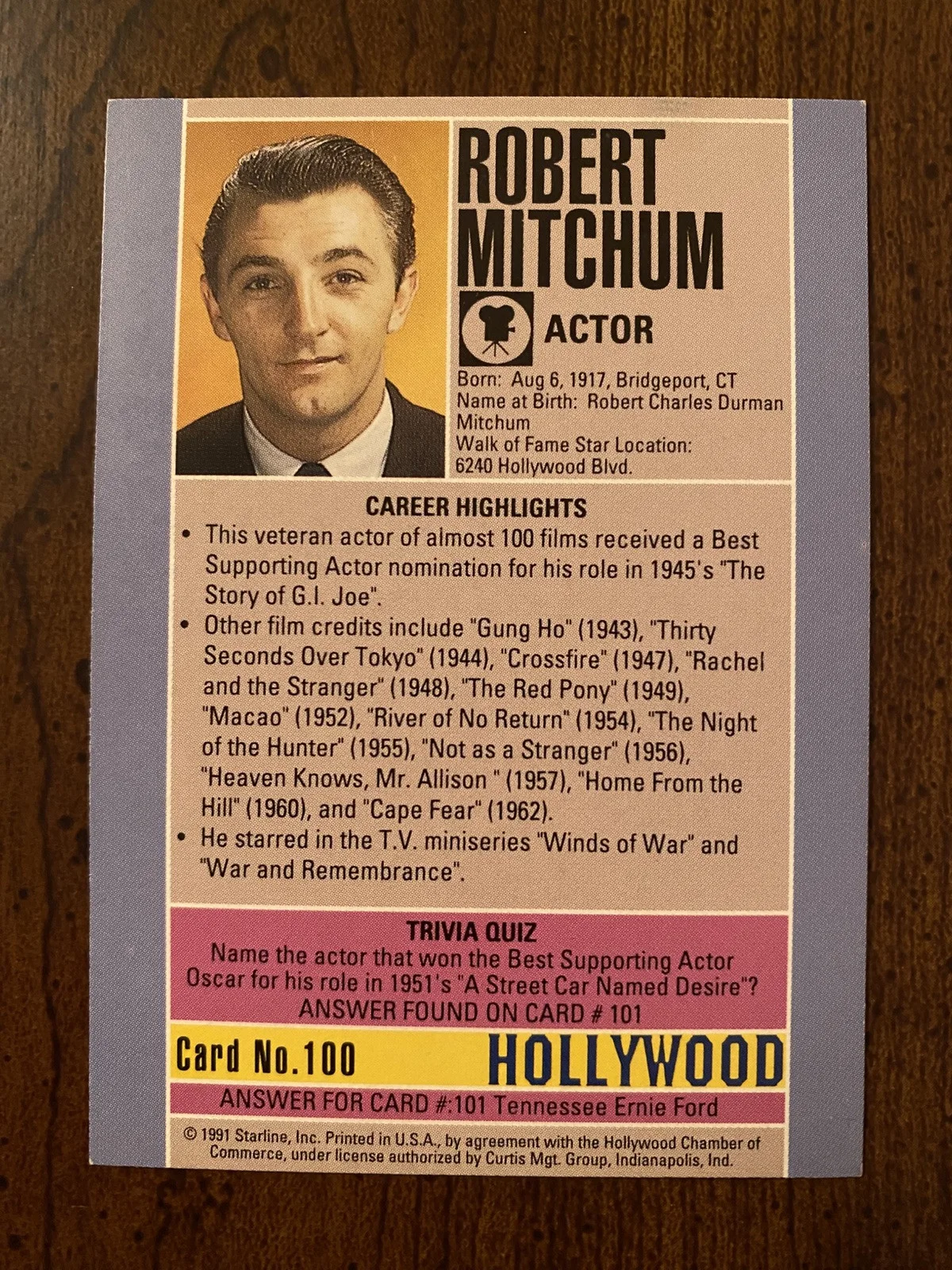 Robert Mitchum — Robert Mitchum Signed Autographed Hollywood WOF Card w COA Cape Fear El Dorado, изображение 3