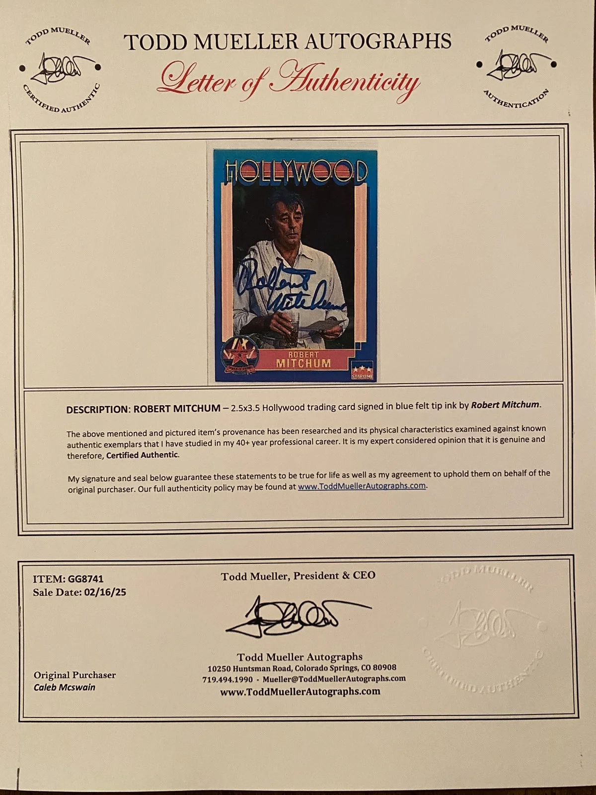 Robert Mitchum — Robert Mitchum Signed Autographed Hollywood WOF Card w COA Cape Fear El Dorado, изображение 4