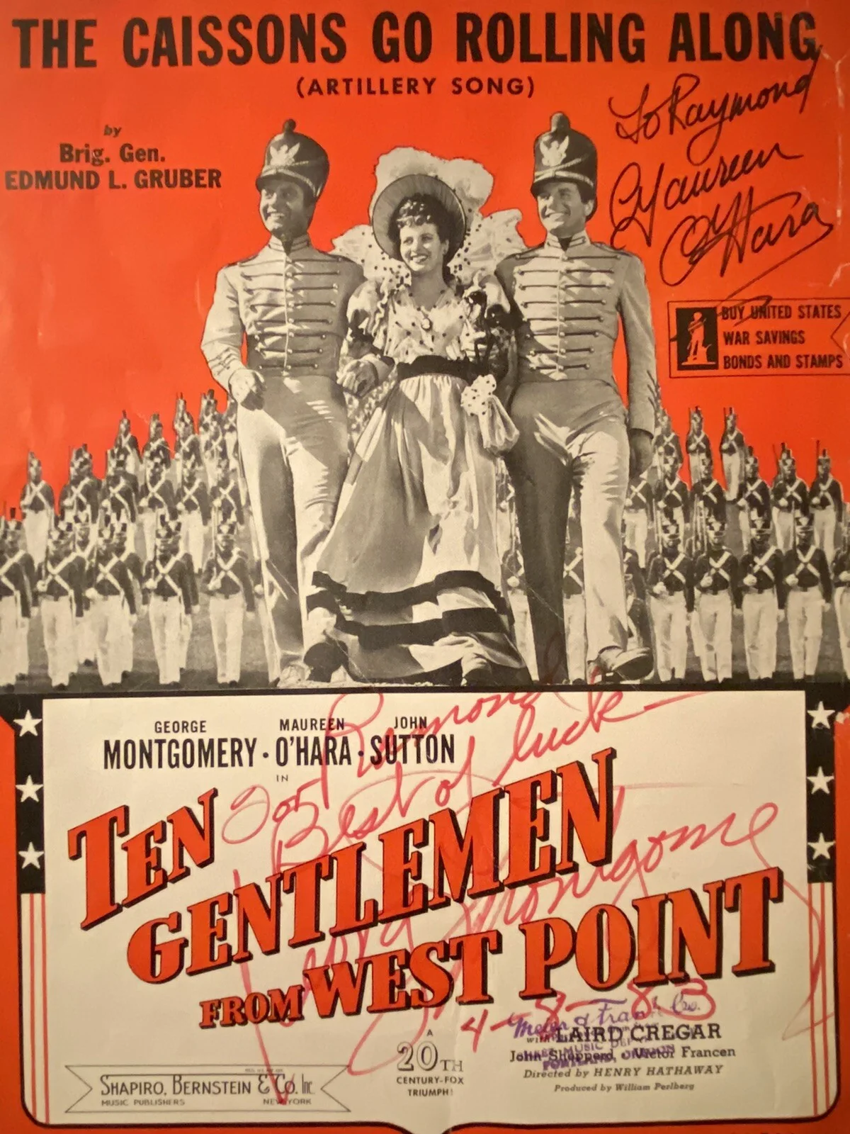 Maureen O’Hara, George Montgomery — Maureen O’Hara George Montgomery Signed with COA The Gentlemen From West Point