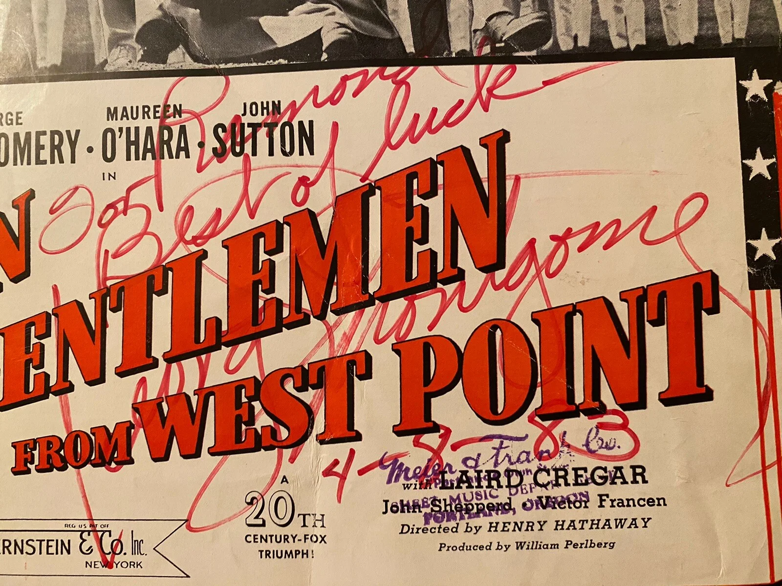 Maureen O’Hara, George Montgomery — Maureen O’Hara George Montgomery Signed with COA The Gentlemen From West Point, изображение 3