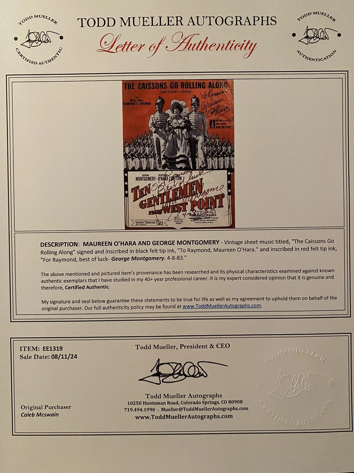 Maureen O’Hara, George Montgomery — Maureen O’Hara George Montgomery Signed with COA The Gentlemen From West Point, изображение 4