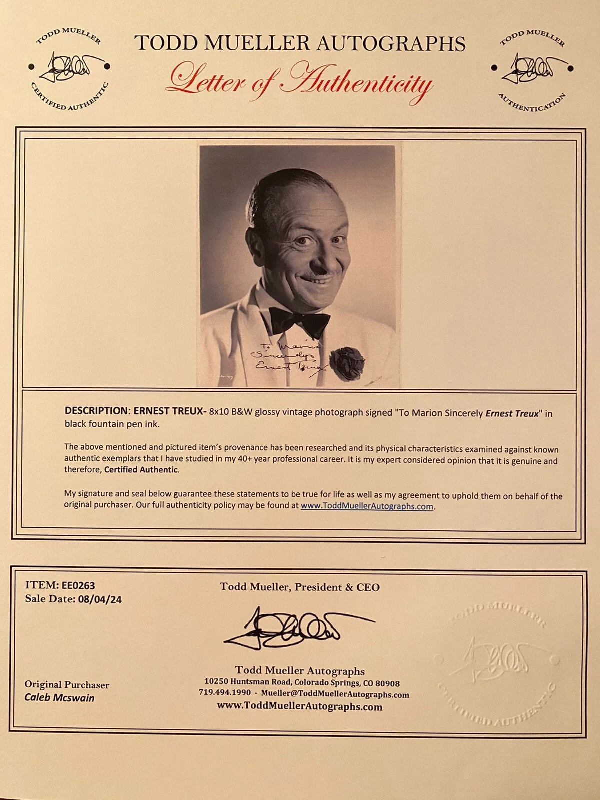 Ernest Truex — Ernest Truex Signed Autographed Photo With COA The Twilight Zone Mister Peepers, image 3