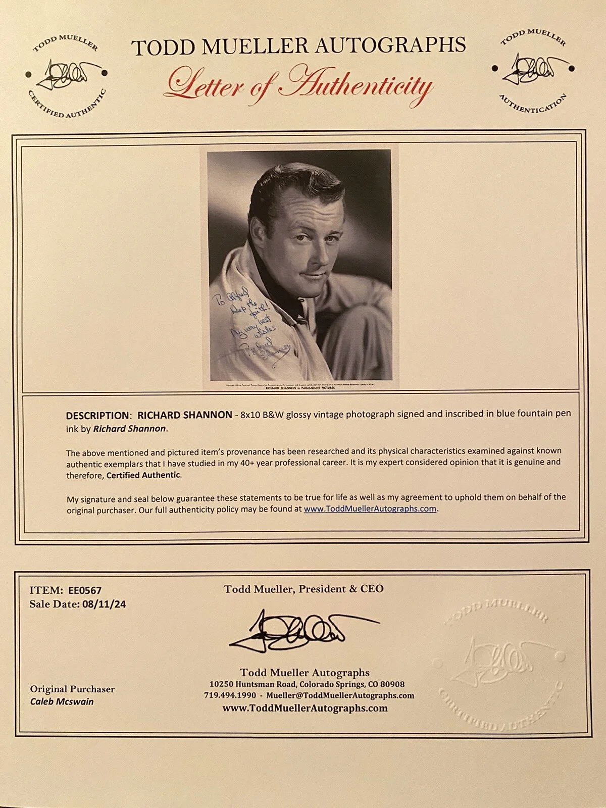 Richard Shannon — Richard Shannon Signed Autographed Photo With COA White Christmas The Trap Etc, image 3