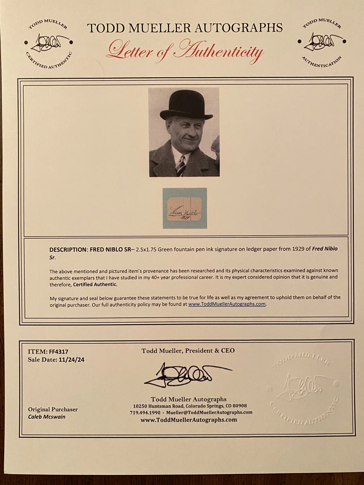 Fred Niblo Sr — Fred Niblo Sr Signed Autographed Card With COA Ben Hur Ellery Queen The Enemy, изображение 4