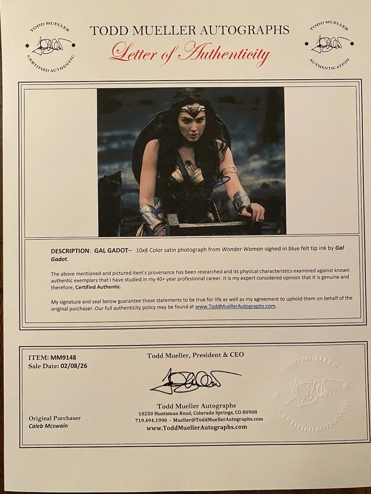 Gal Gadot — Gal Gadot Signed Autographed 10x8 Wonder Woman Photo With COA DC Universe, изображение 4