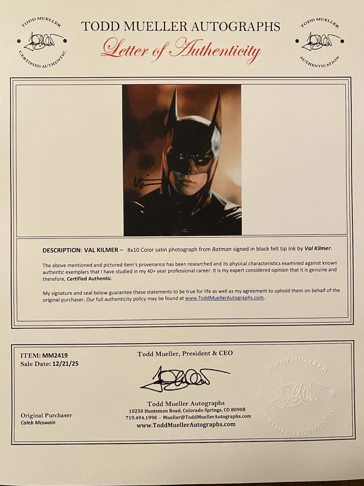 Val Kilmer — Val Kilmer Signed Autographed Batman Forever 8x10 Photo With COA, изображение 4