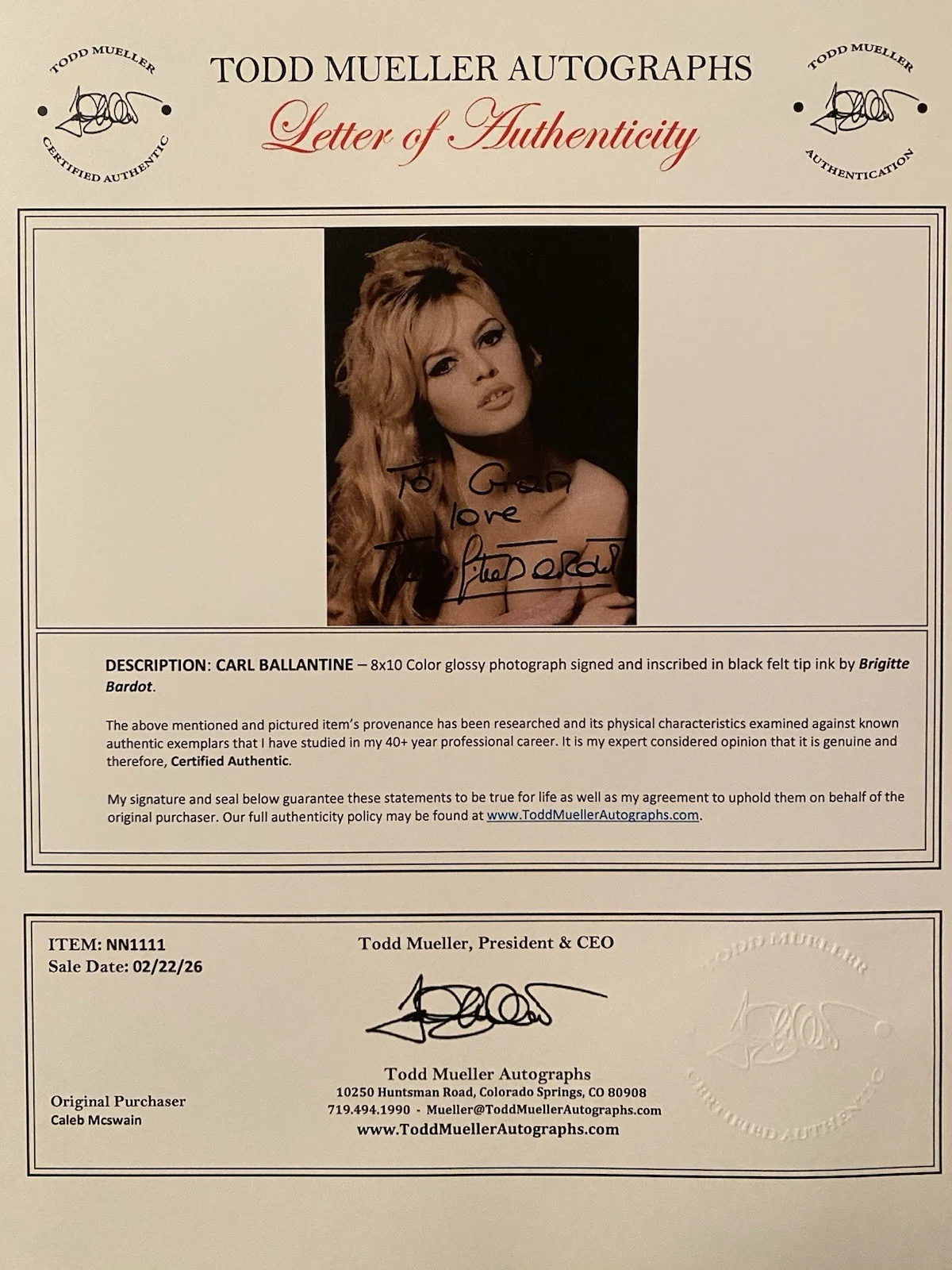Brigitte Bardot — Brigitte Bardot Signed Autographed 8x10 Photo With COA And God Created Woman, image 4