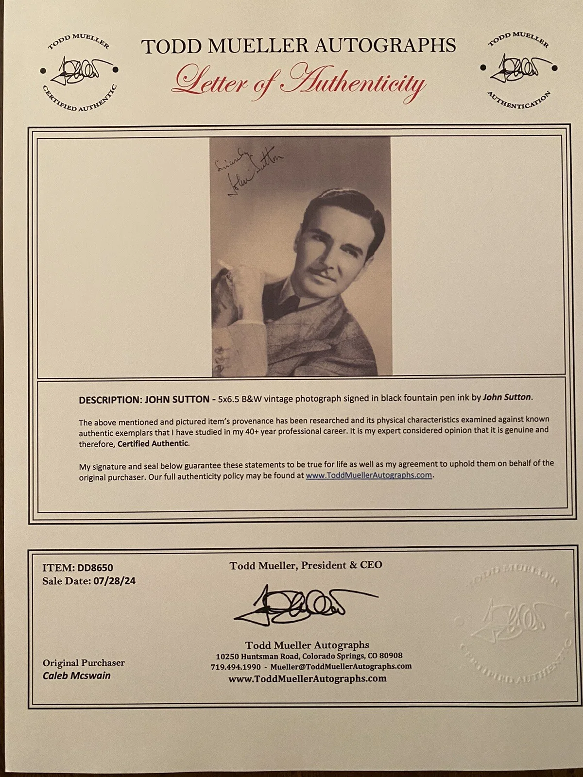 John Sutton — John Sutton Signed Autographed Photo With COA Return Of The Fly Three Musketeers, изображение 4