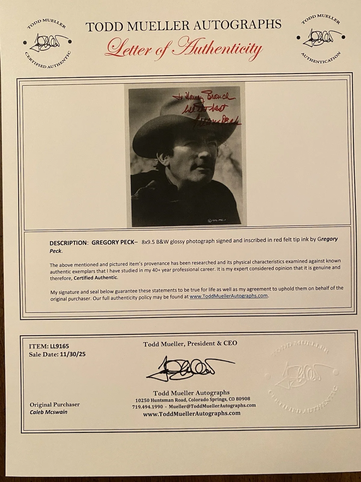Gregory Peck — Gregory Peck Signed Autographed Photo With COA The Bravados The Big Country, изображение 4