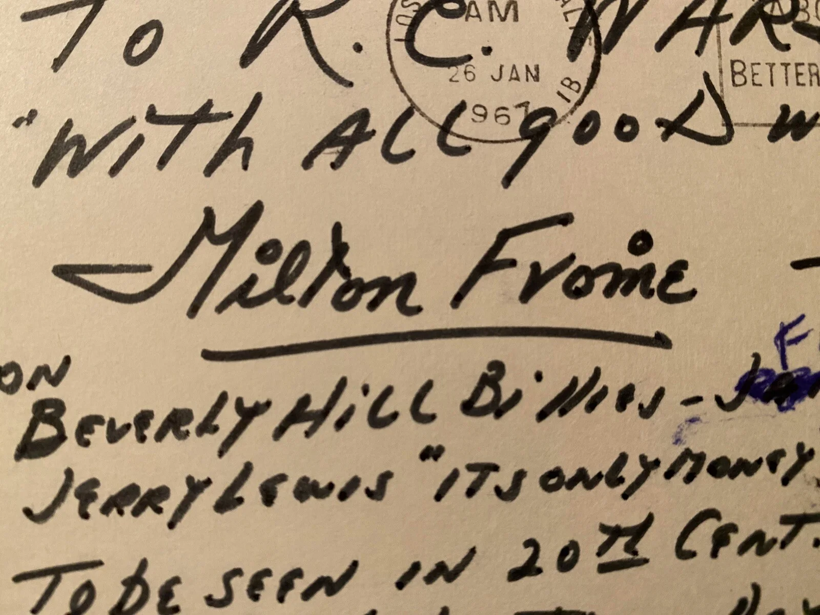 Milton Frome — Milton Frome Signed Autographed Card w COA Andy Griffith Show The Twilight Zone, image 2