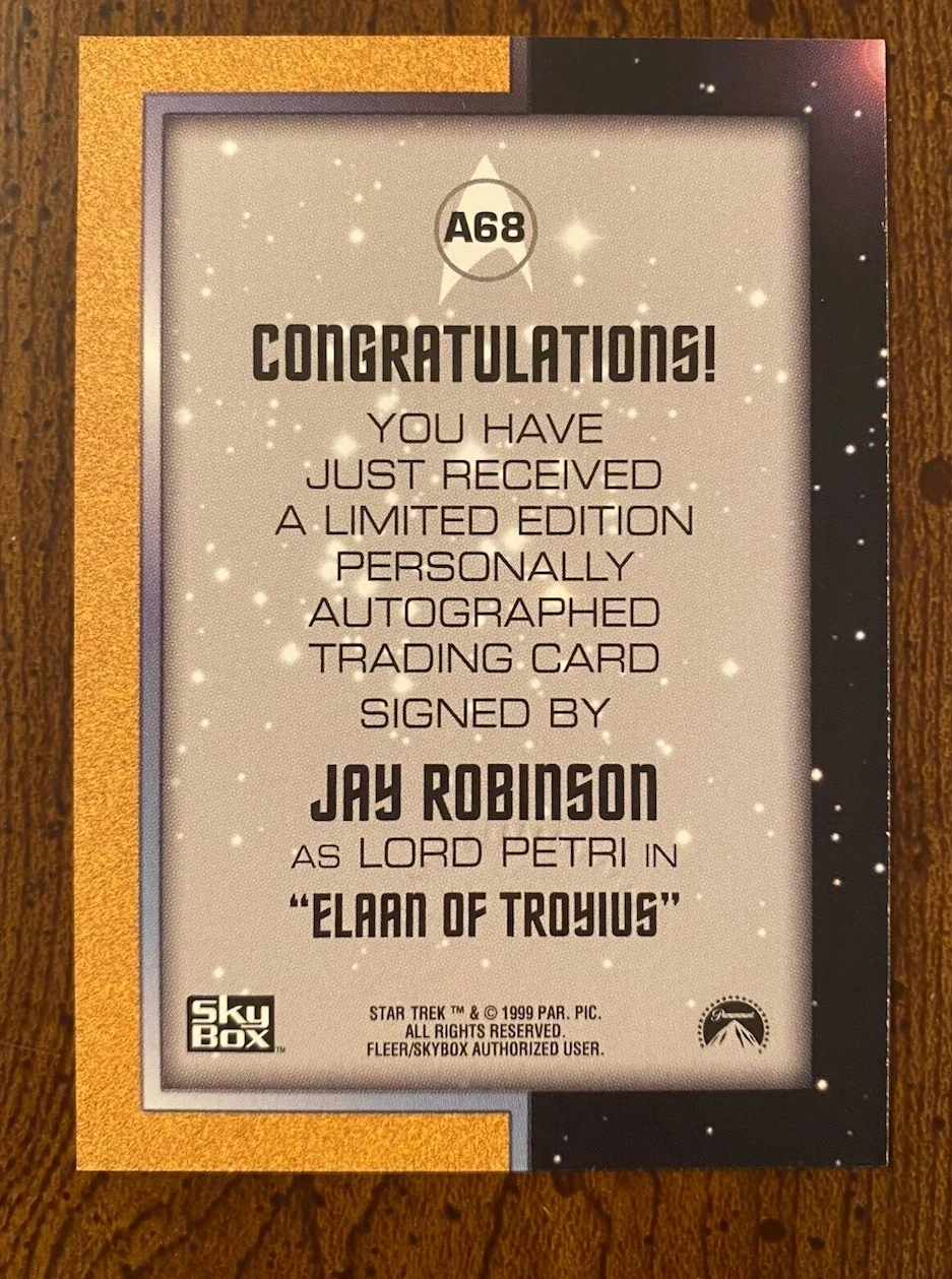 Jay Robinson — Jay Robinson Signed Autographed Star Trek The Original Series Trading Card RARE, image 4