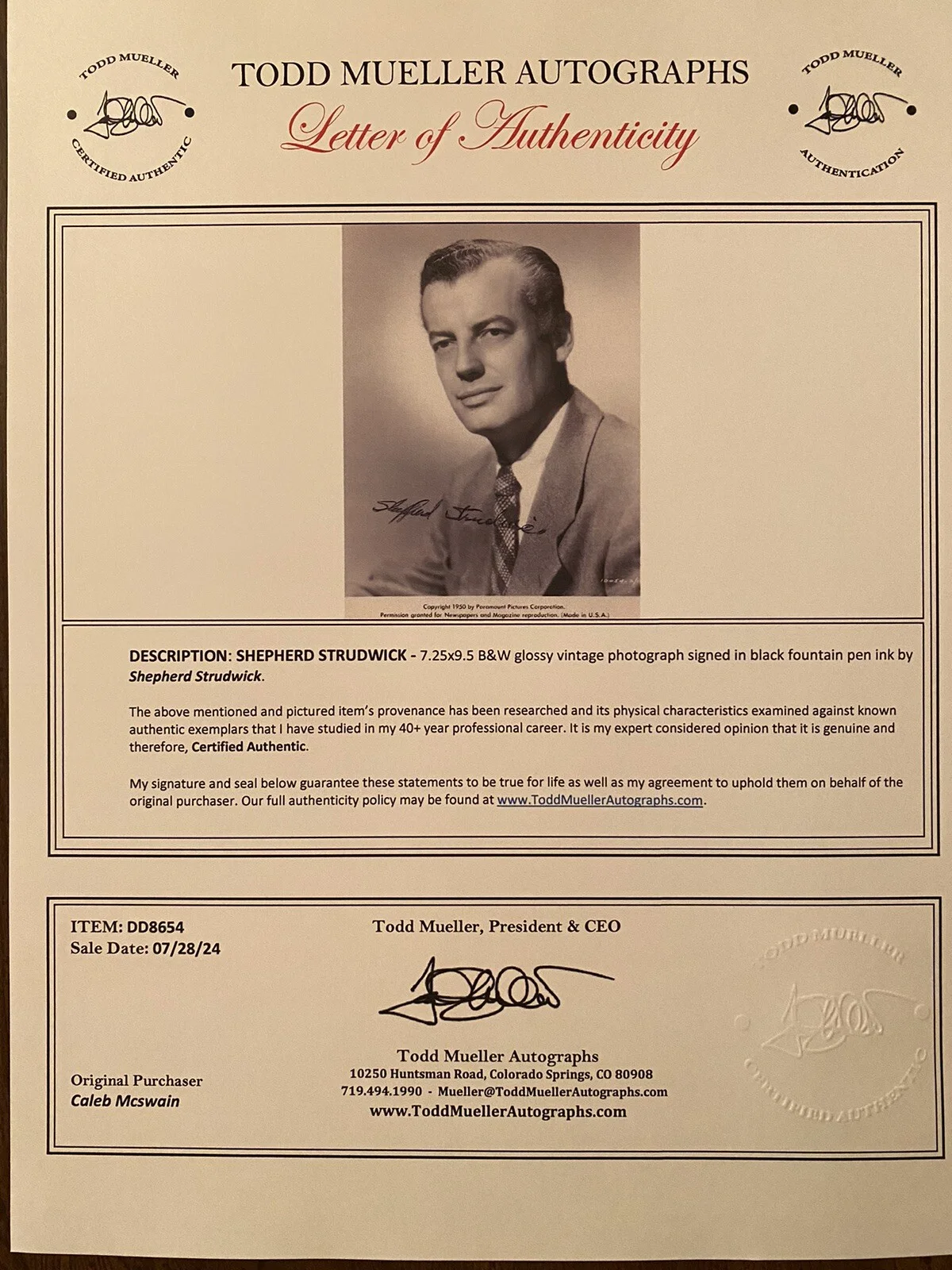 Shepherd Strudwick — Shepherd Strudwick Signed Autographed Photo With COA Twilight Zone Joan Of Arc, изображение 3