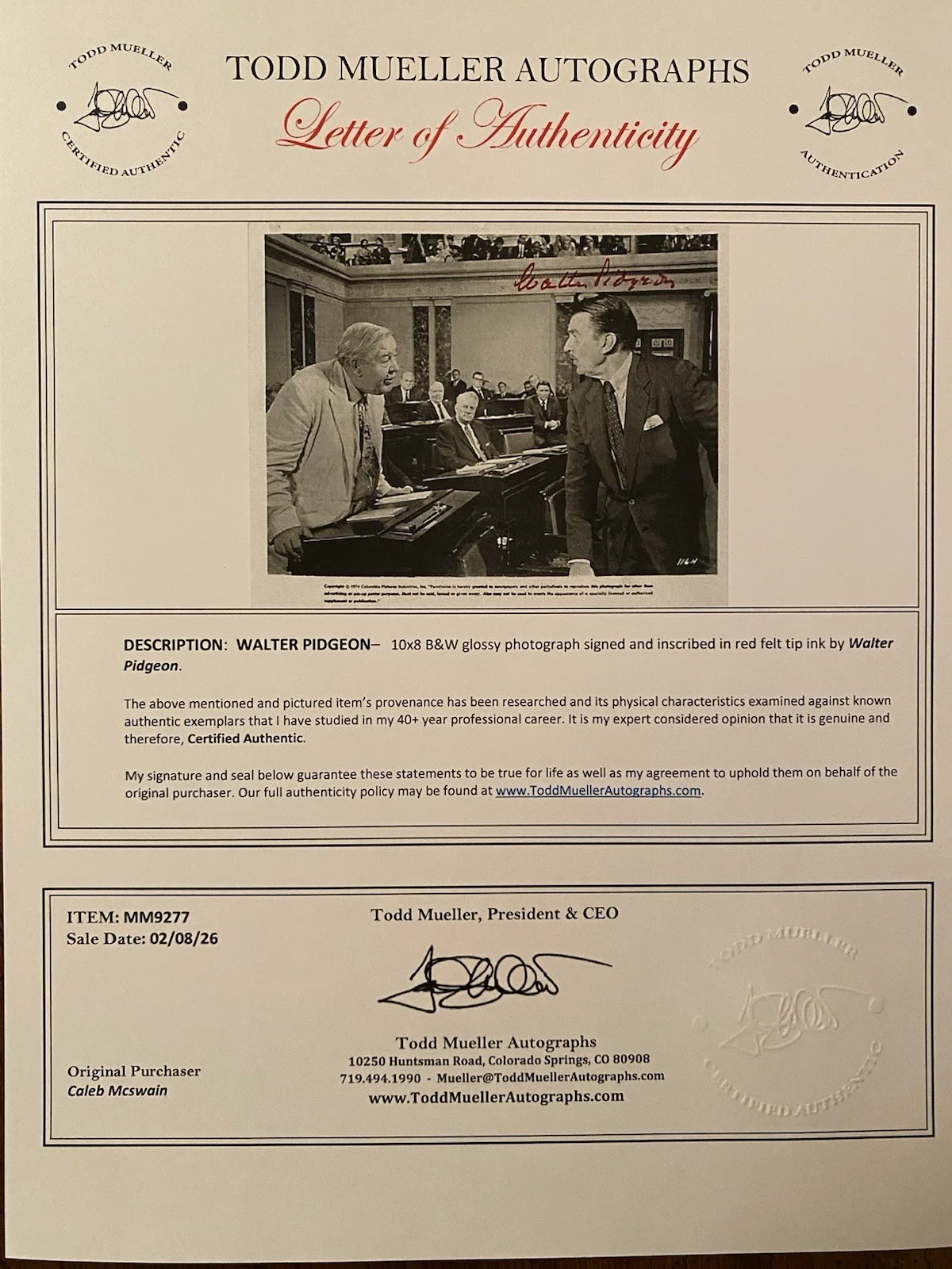 Walter Pidgeon — Walter Pidgeon Signed Autographed 10x8 Photo With COA Advise And Consent RARE, image 4
